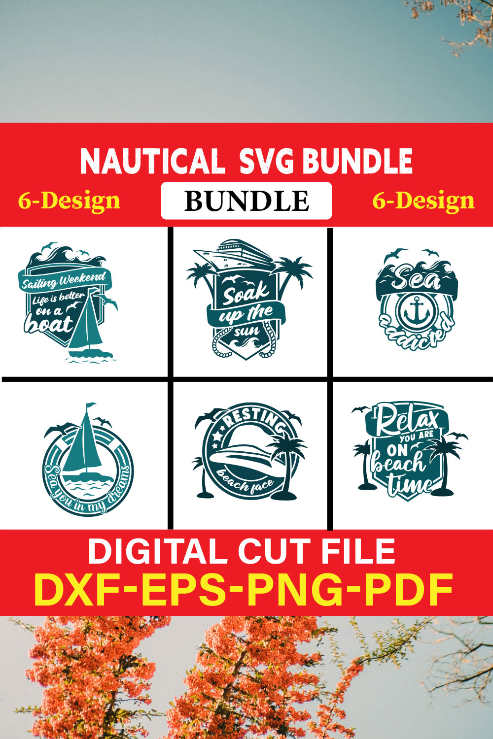 Nautical T-shirt Design Bundle Vol-5 pinterest preview image.