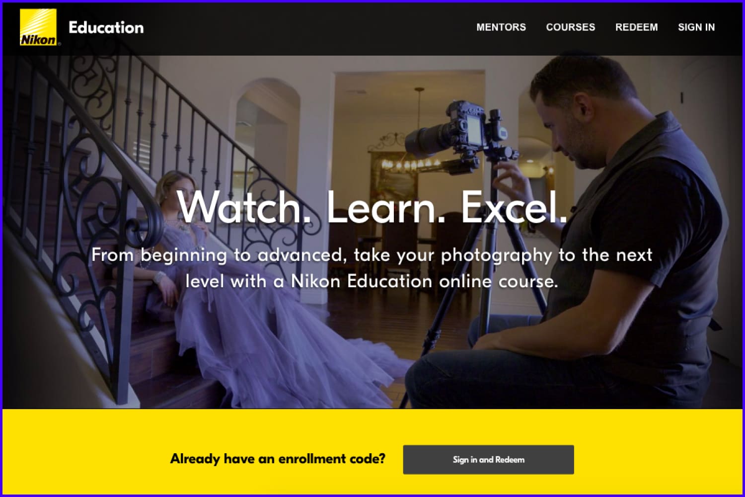 Screenshot of the main page of the Nikon School website.