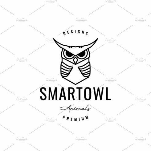Great horned owl hipster logo design cover image.