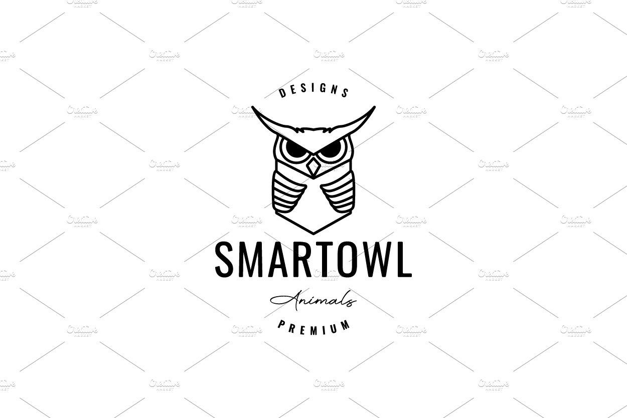 Great horned owl hipster logo design cover image.