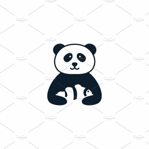 panda with fish cute logo icon cover image.