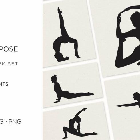 12 yoga pose, meditation, silhouette cover image.