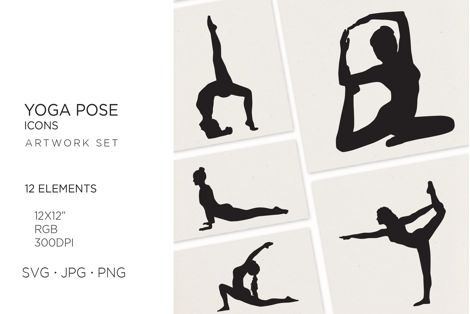 12 yoga pose, meditation, silhouette cover image.