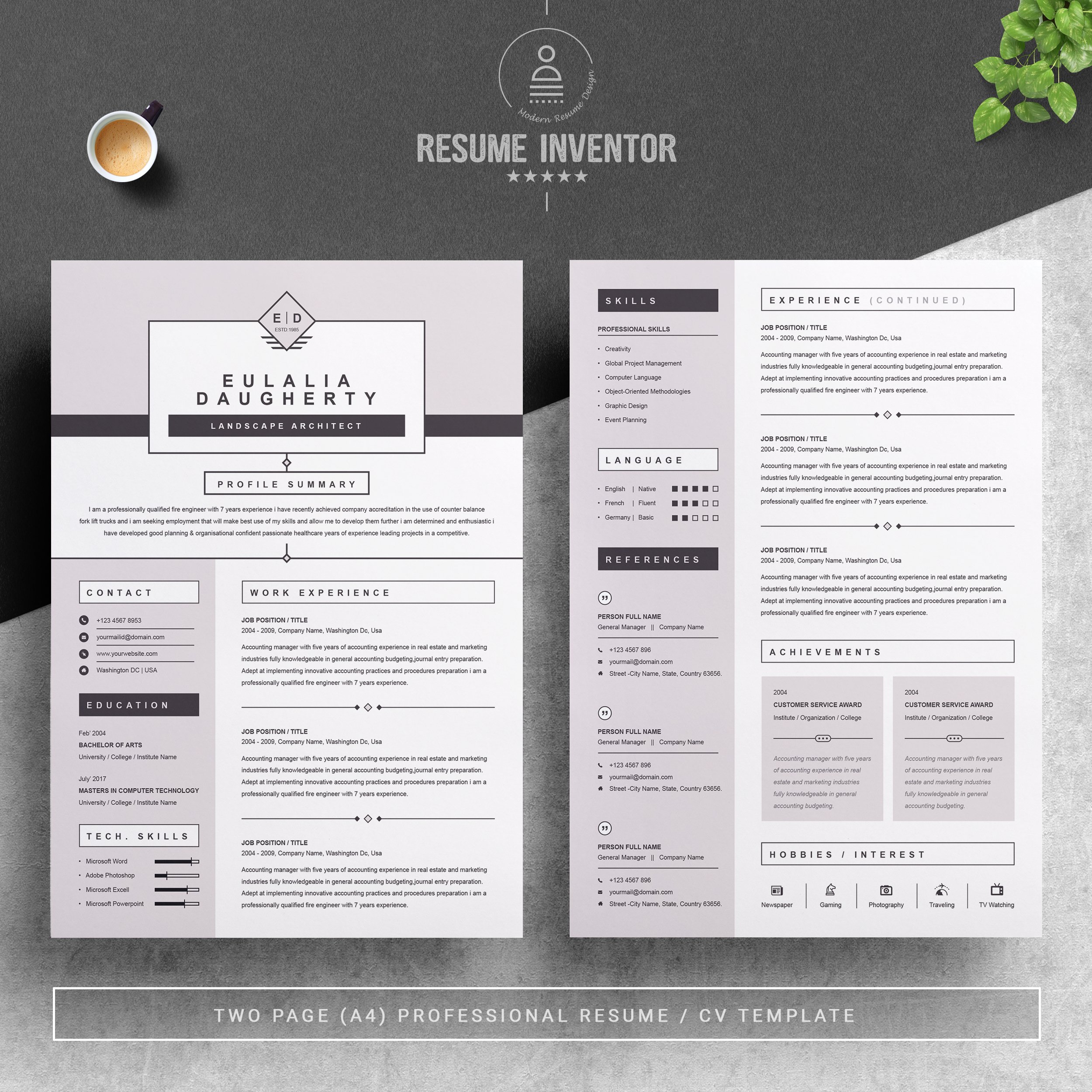 Modern Resume Template preview image.