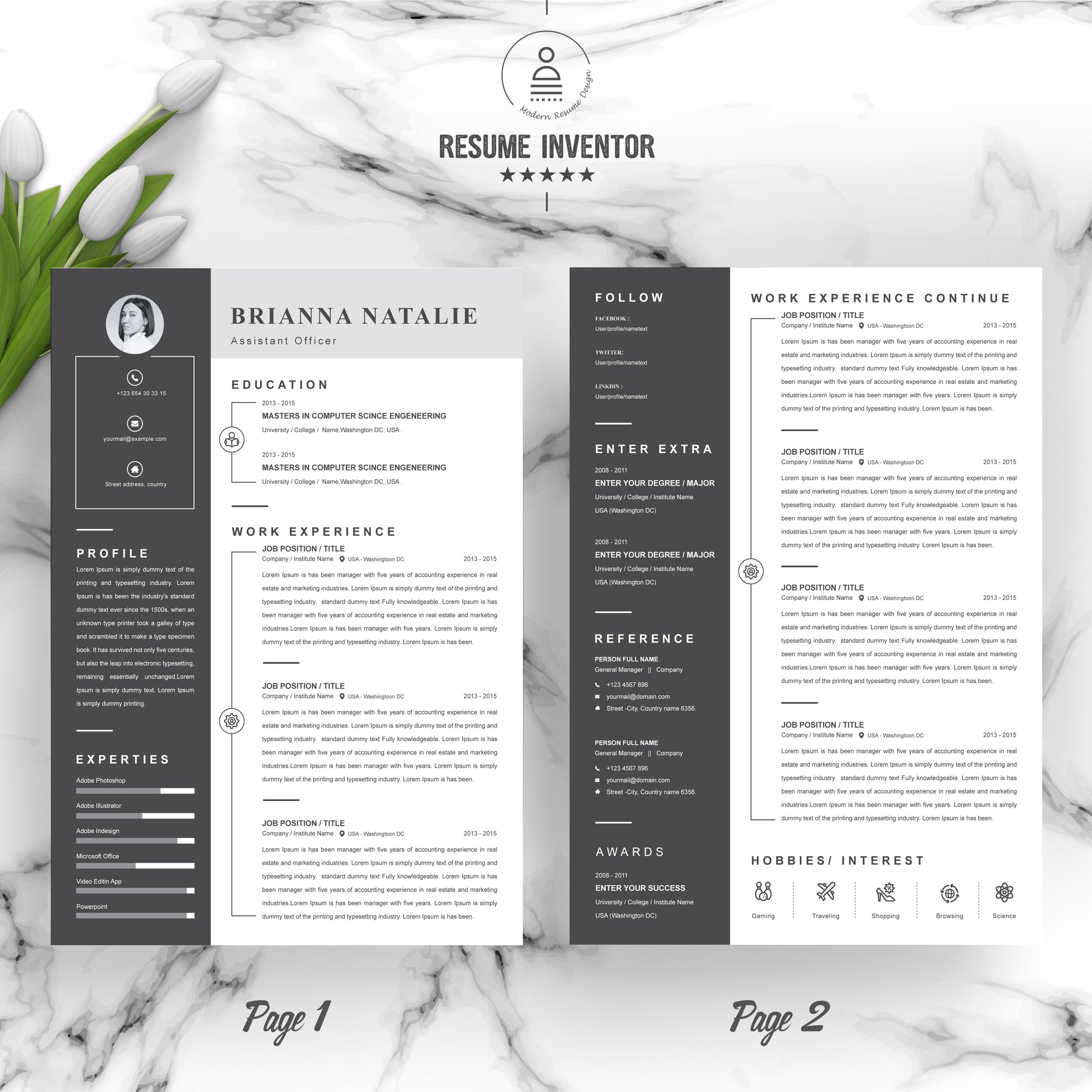 Assistant Officer Resume Template preview image.