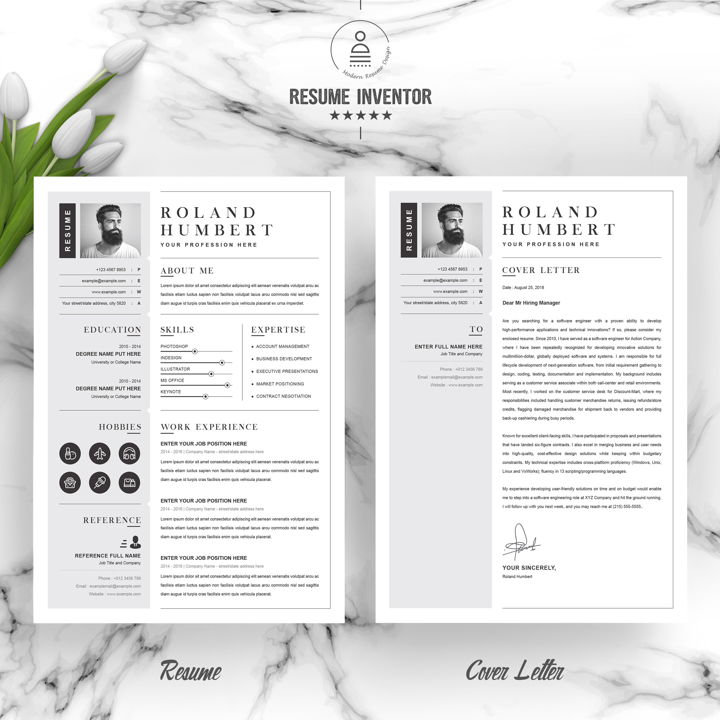 1 Page Resume Template / CV Design preview image.