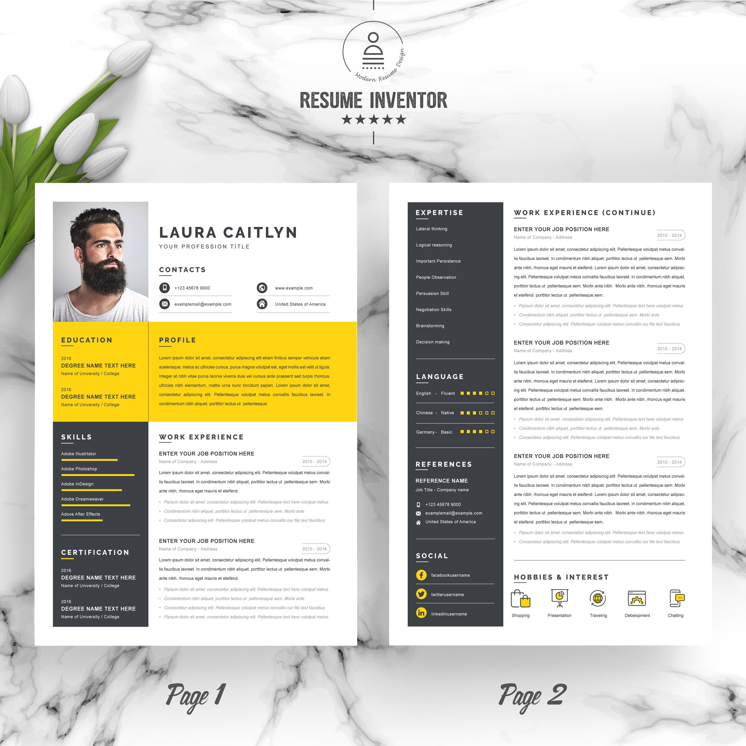 Modern & Professional Yellow Resume preview image.
