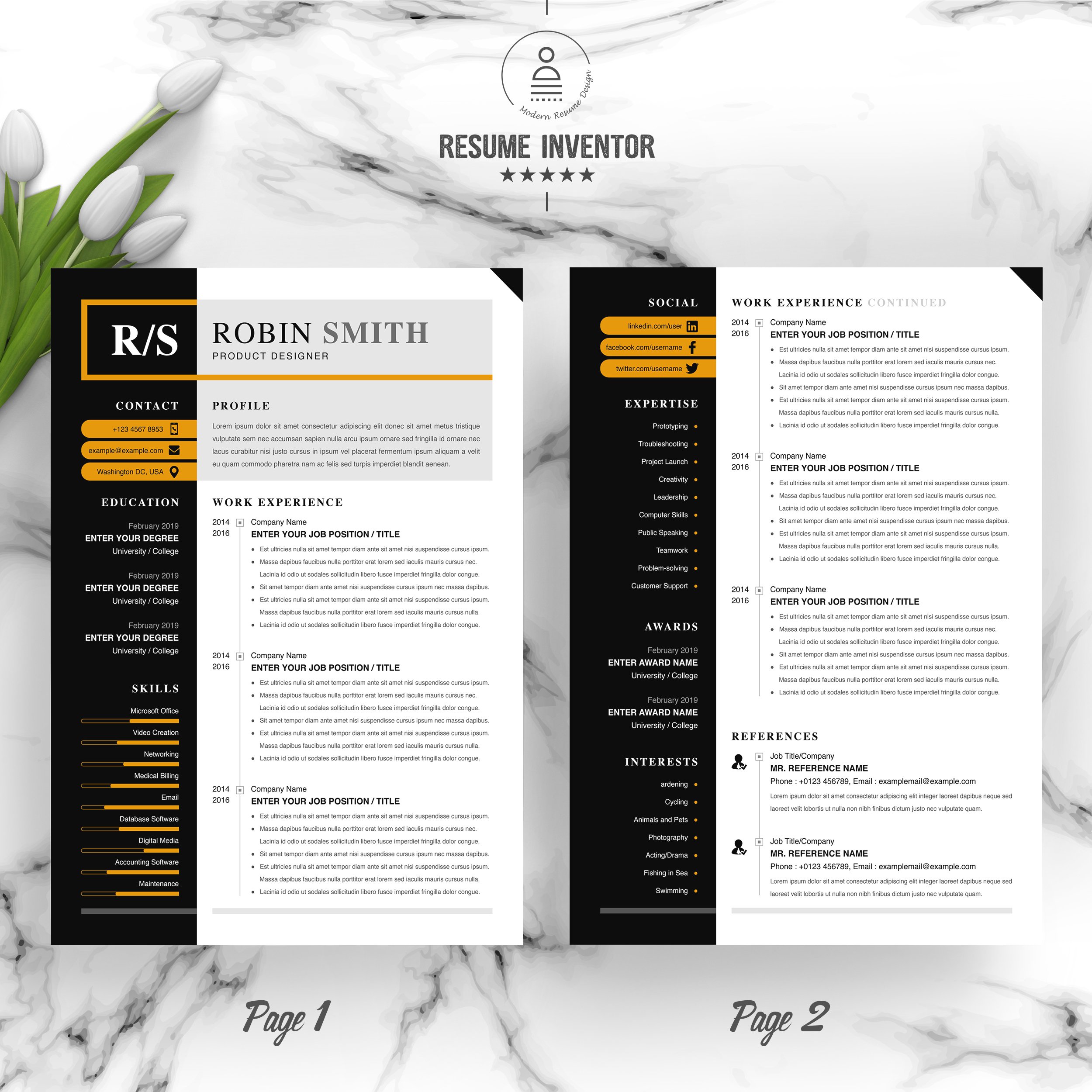 Professional Modern Resume Template preview image.