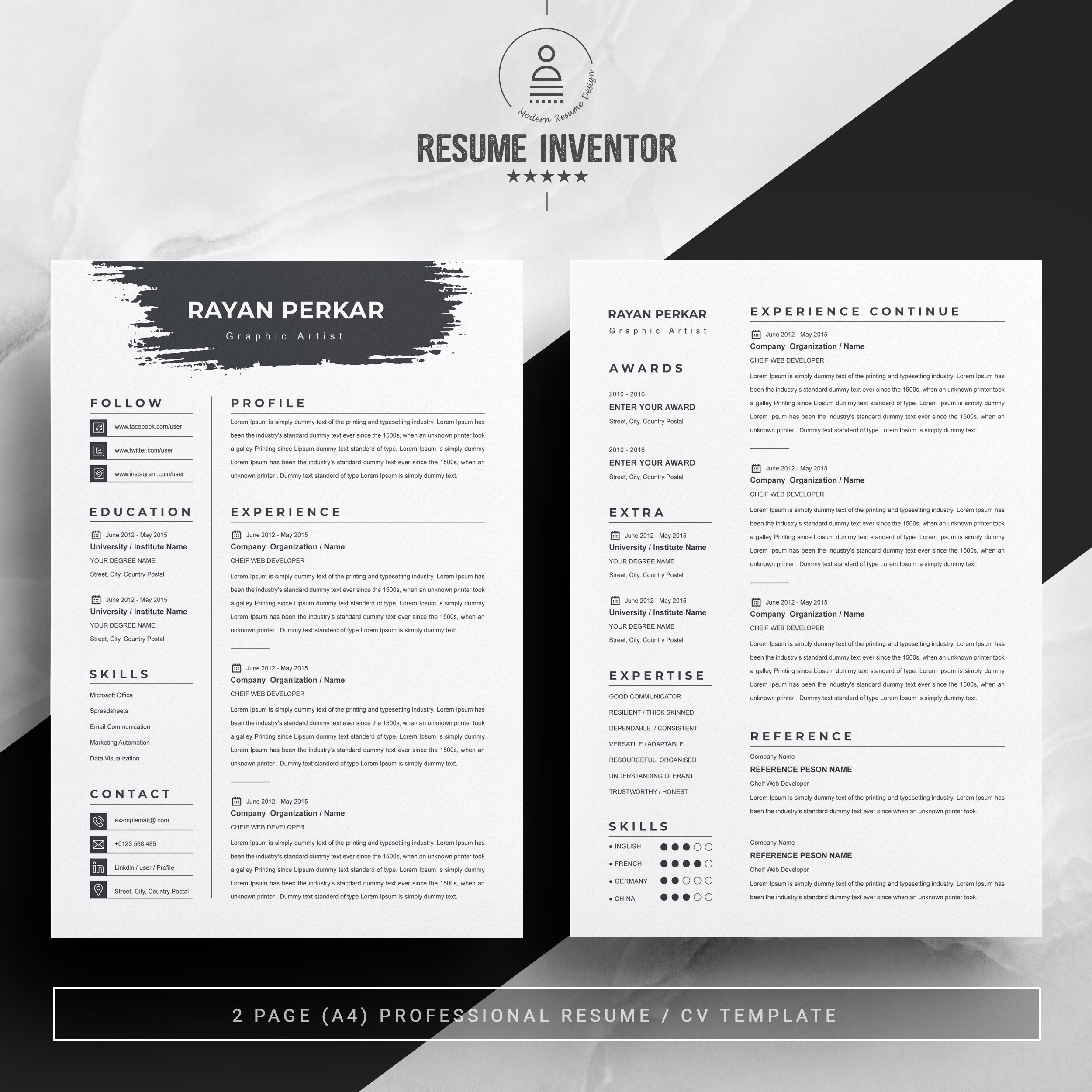 Graphic Designer Resume Template preview image.