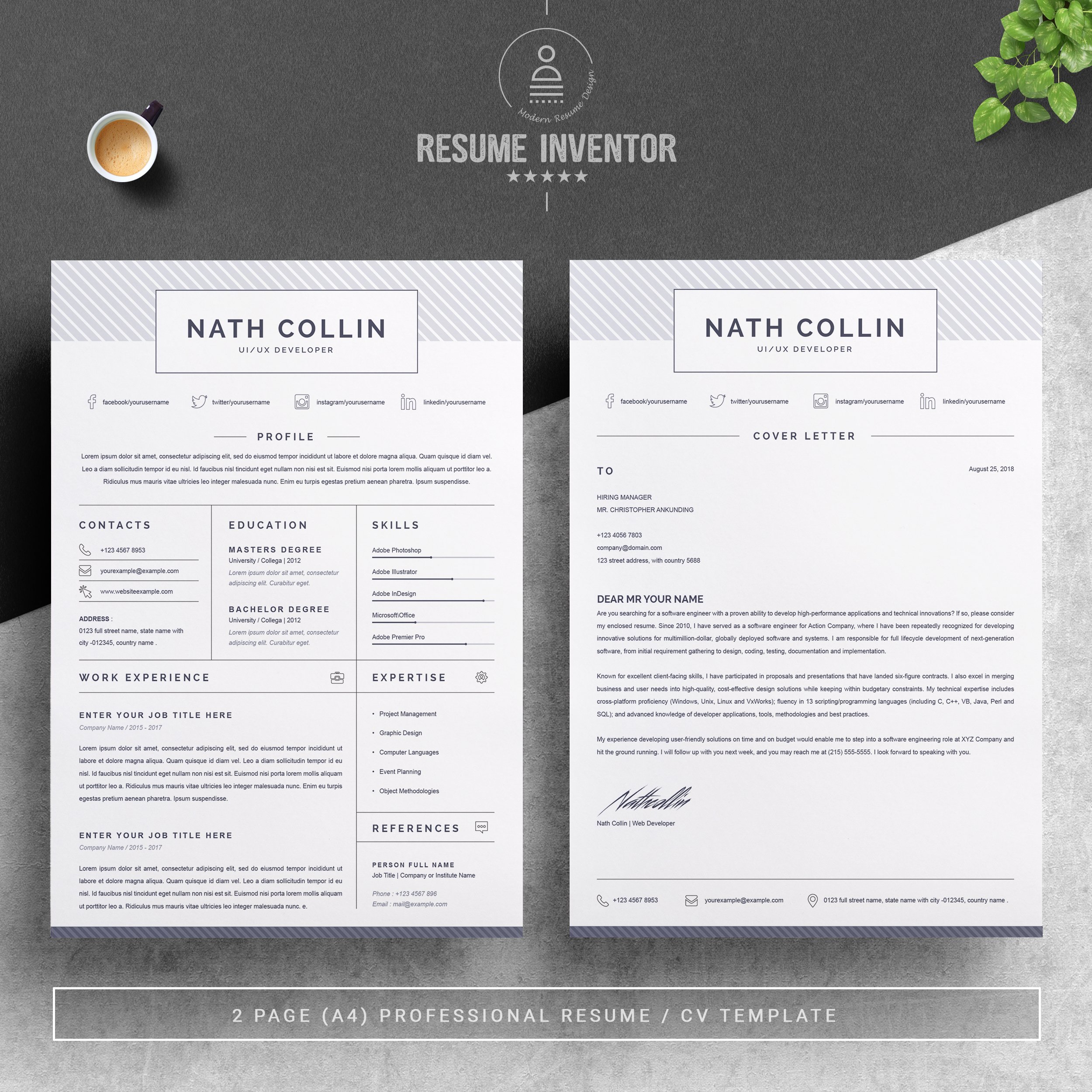 One Page Resume / CV Template preview image.