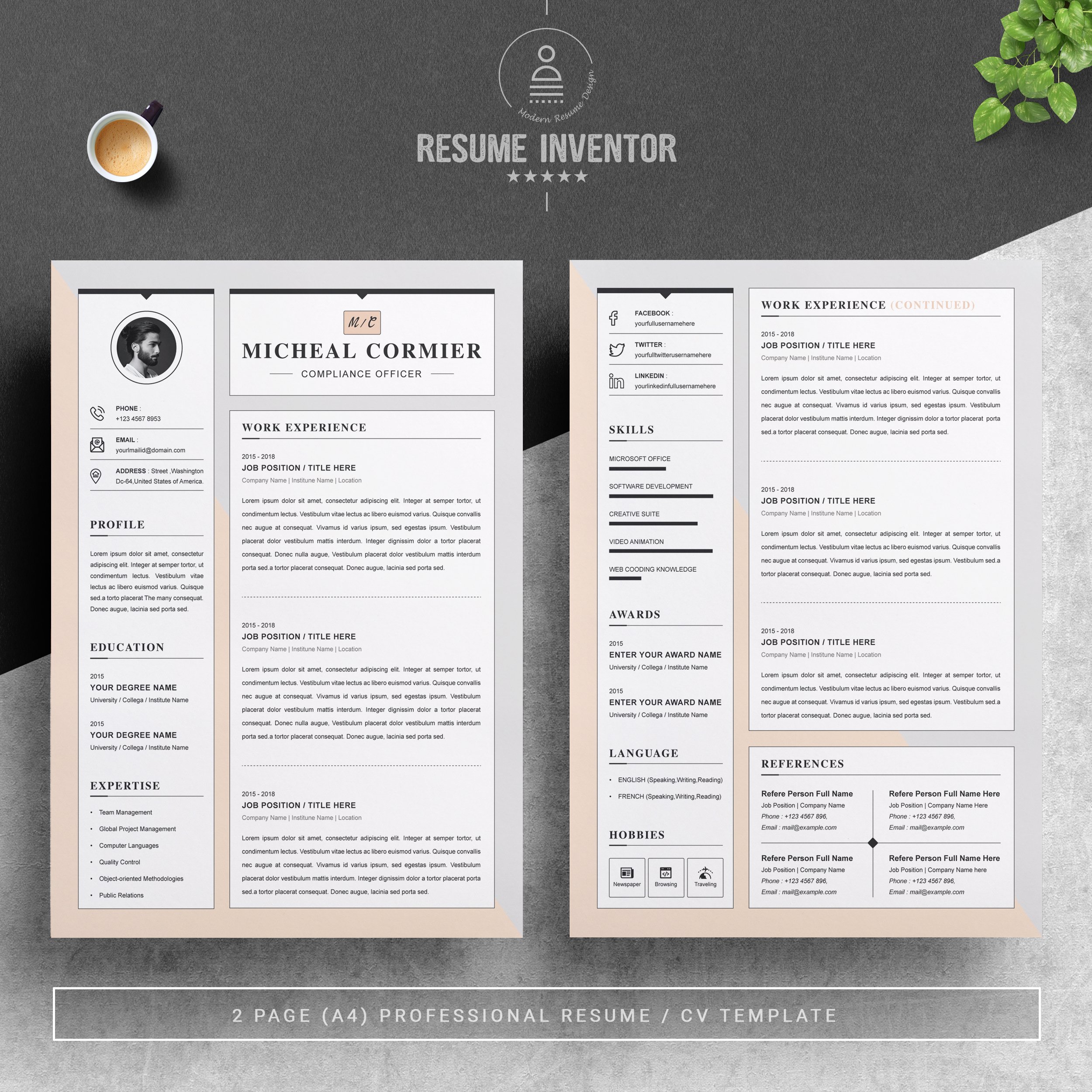Word Resume Template| Apple Pages CV preview image.