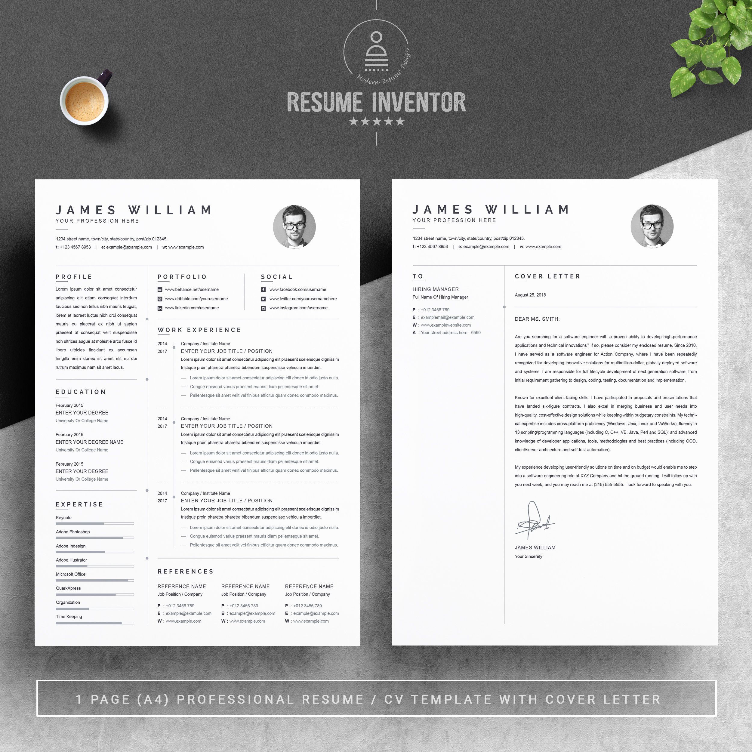 One Page Resume and Cover Letter preview image.