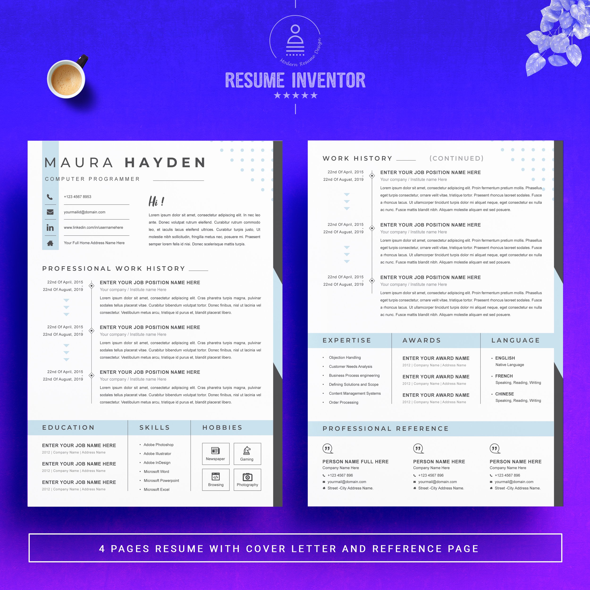 Modern Resume Template | CV Template preview image.