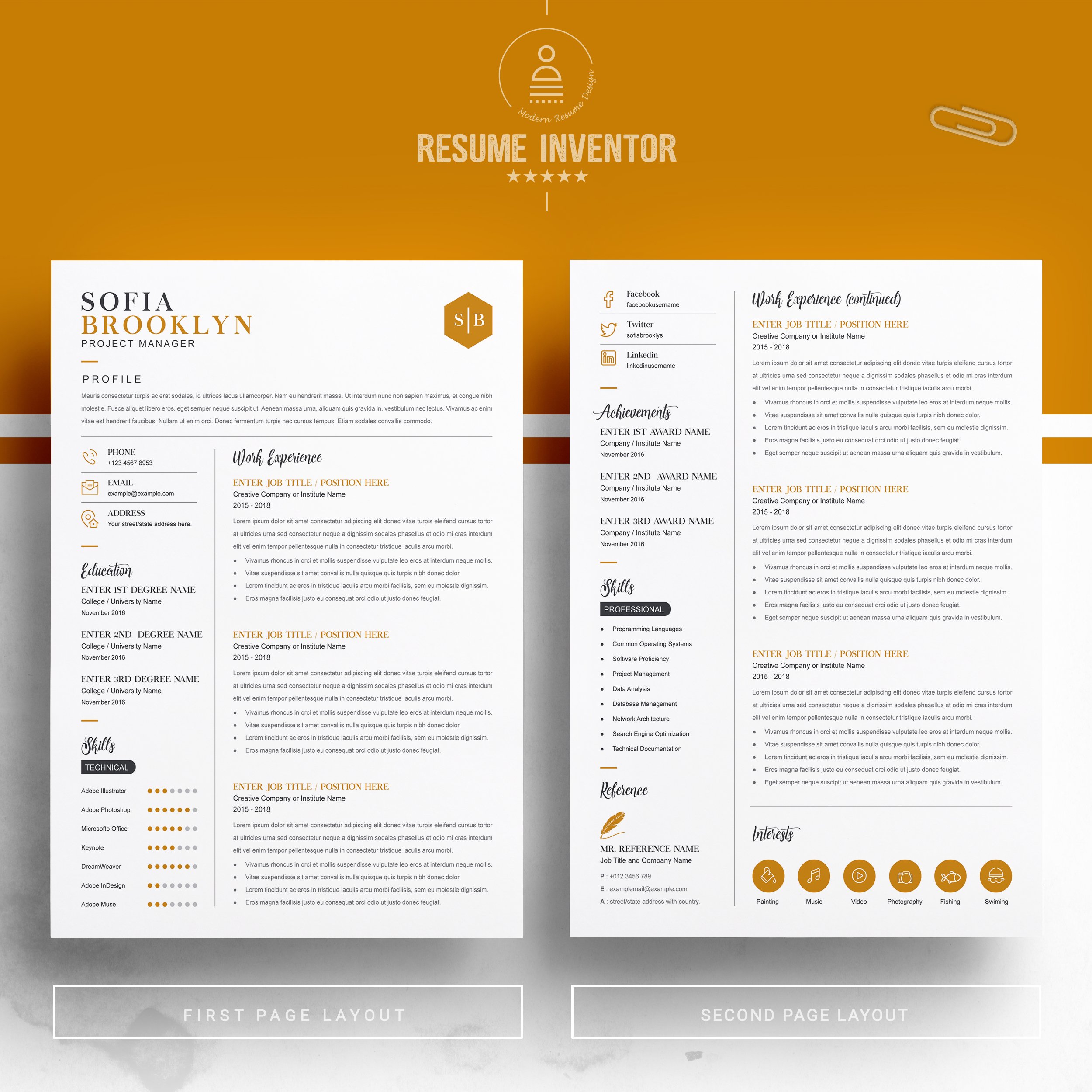 Resume / CV Template Word Manager preview image.