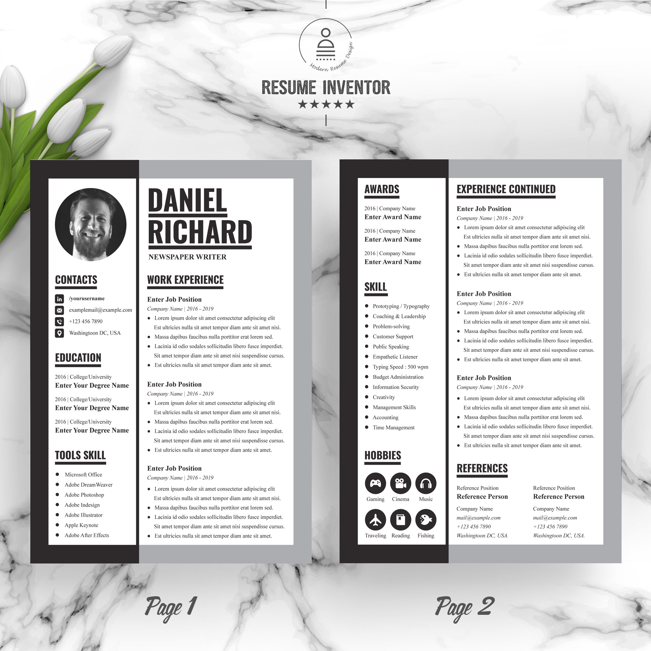 Journalist Bold/Black CV Template preview image.