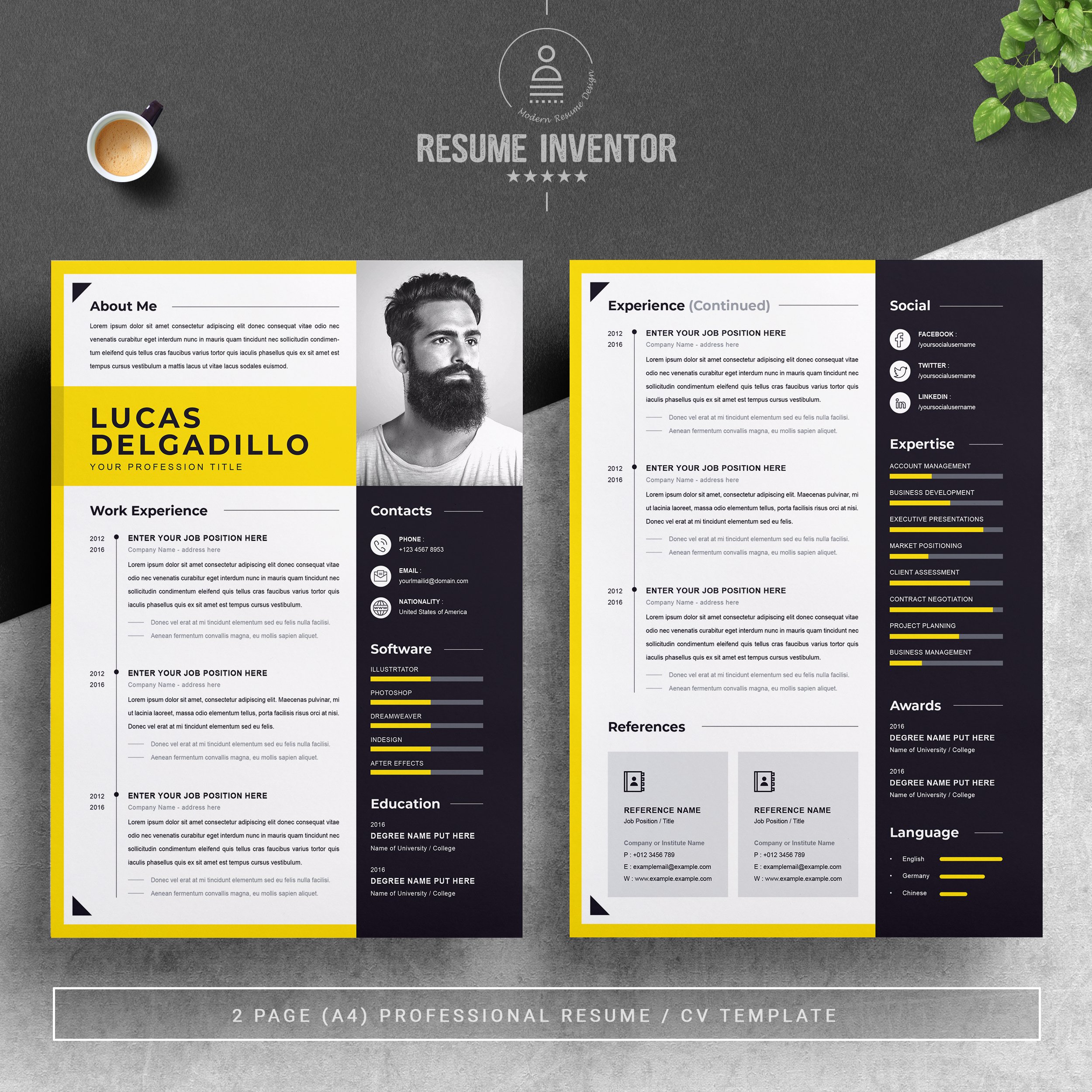 Minimal Yellow Resume / CV Template preview image.