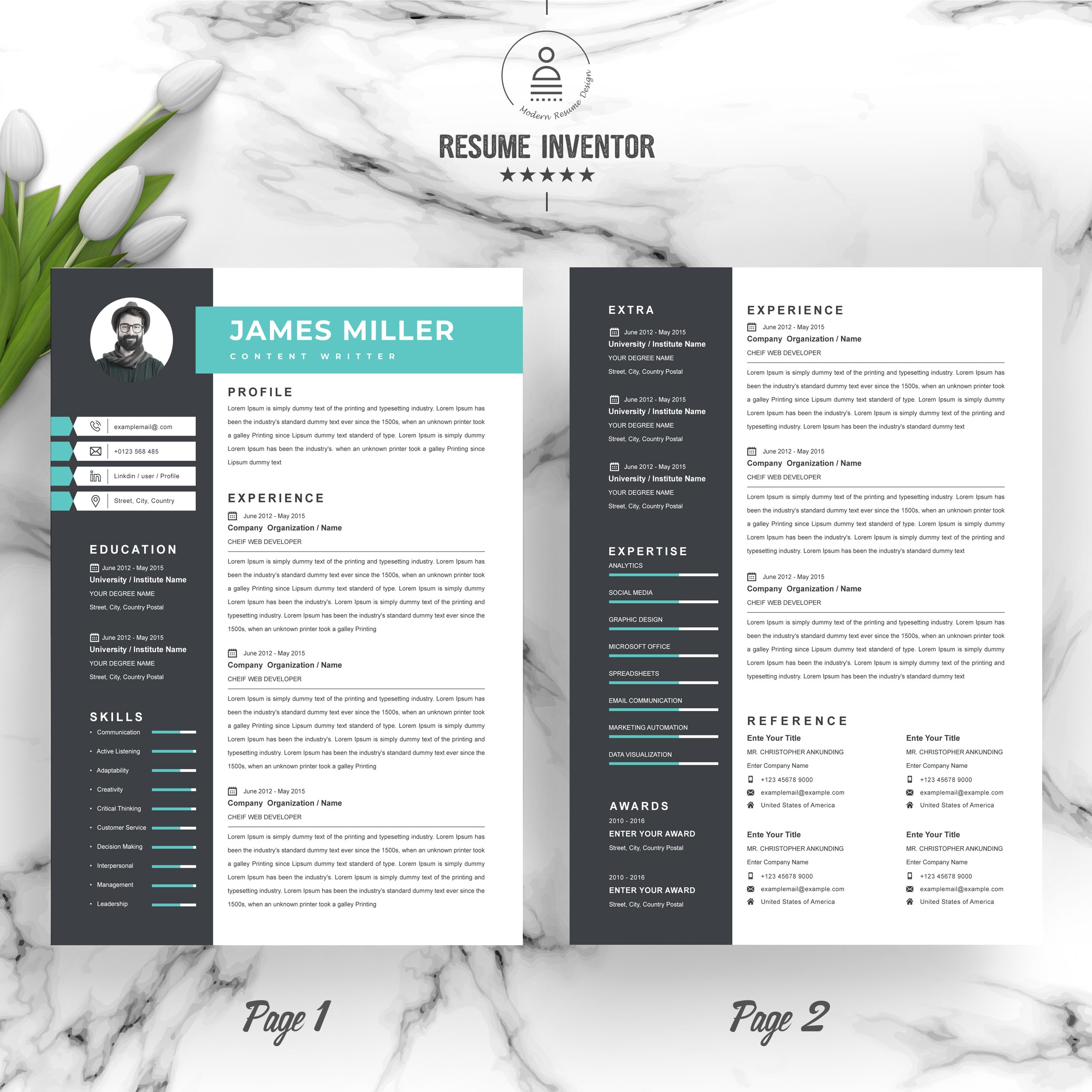Content Writer Resume Template preview image.