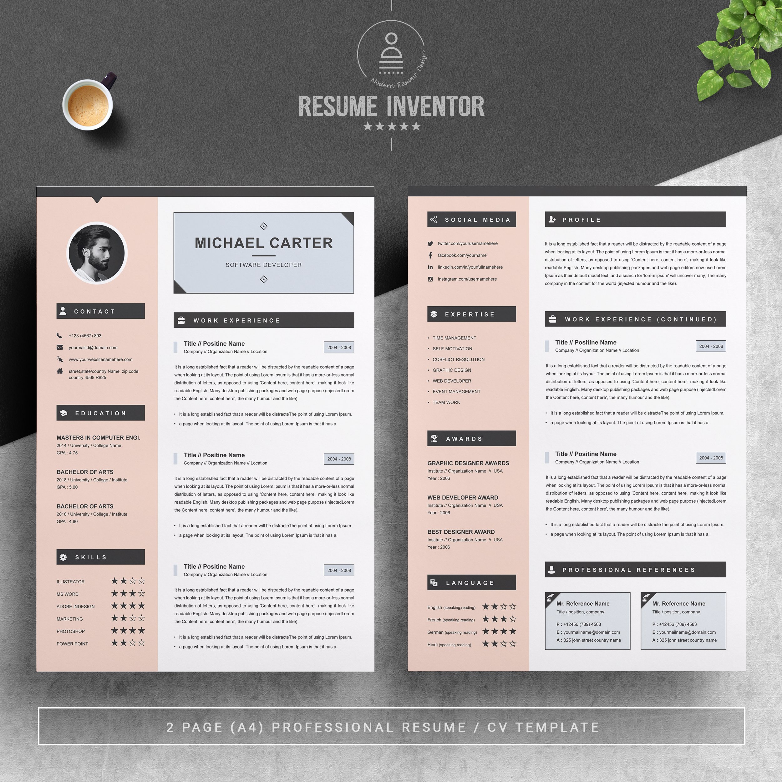 Modern Resume / CV Template | 3 Page preview image.