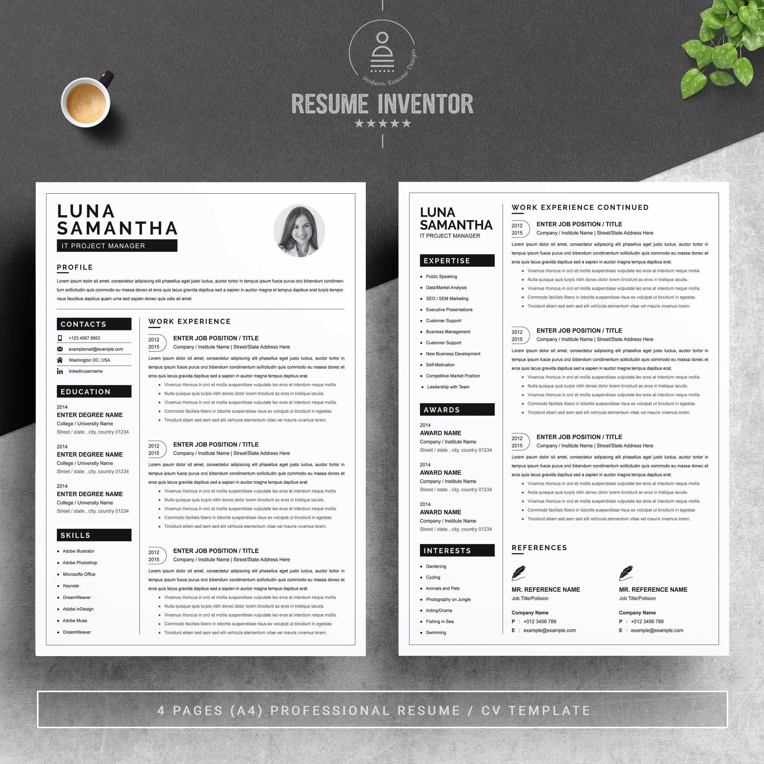 Project Manager Resume Template preview image.