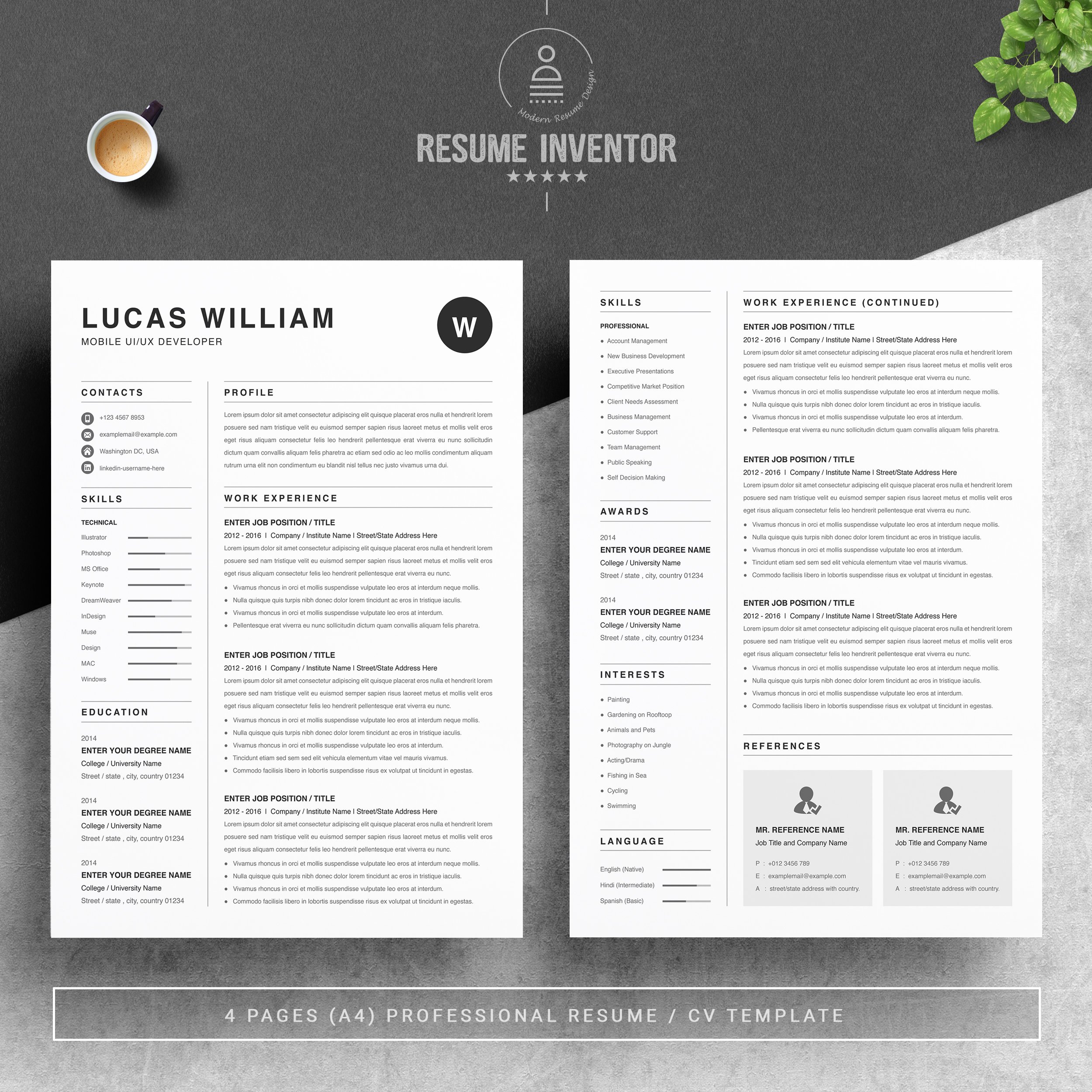 Resume Template for MS Word & Pages preview image.