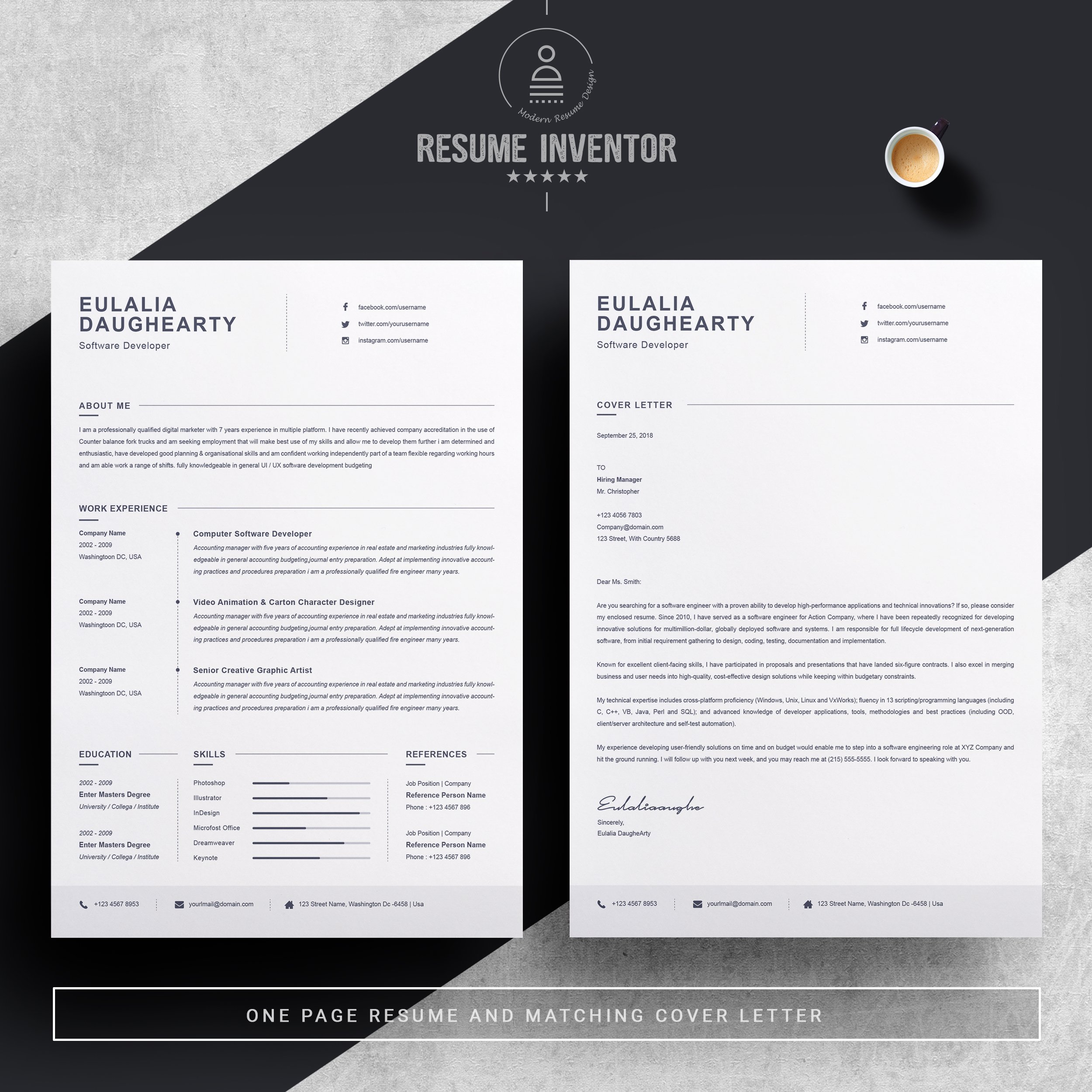 02 2 pages free resume design template 603