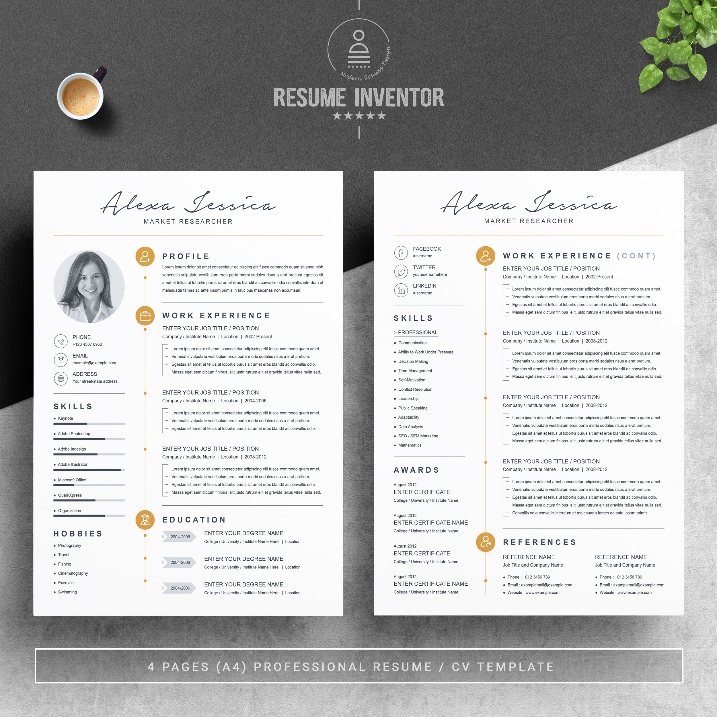 Modern and Clean Resume Template preview image.