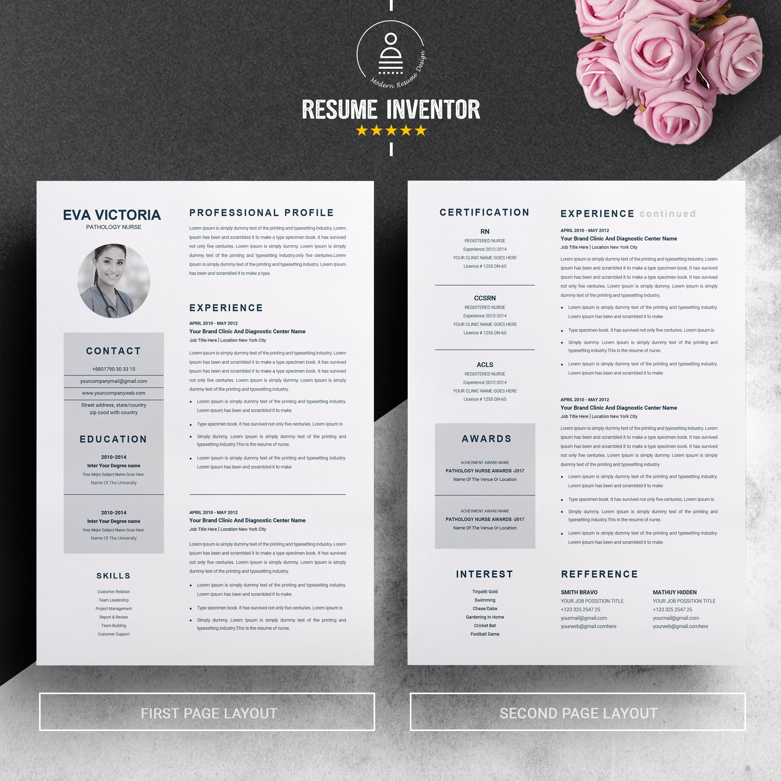 Nurse Resume Template + Cover Letter preview image.
