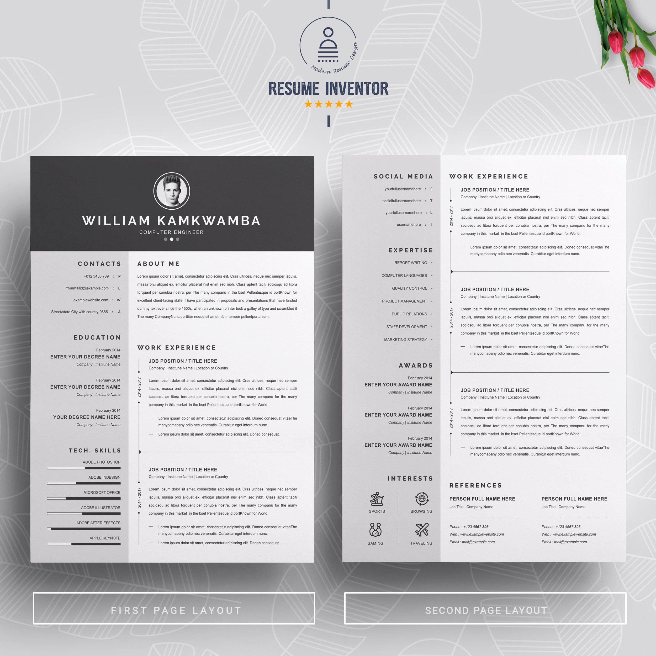 Professional Resume Template Word preview image.