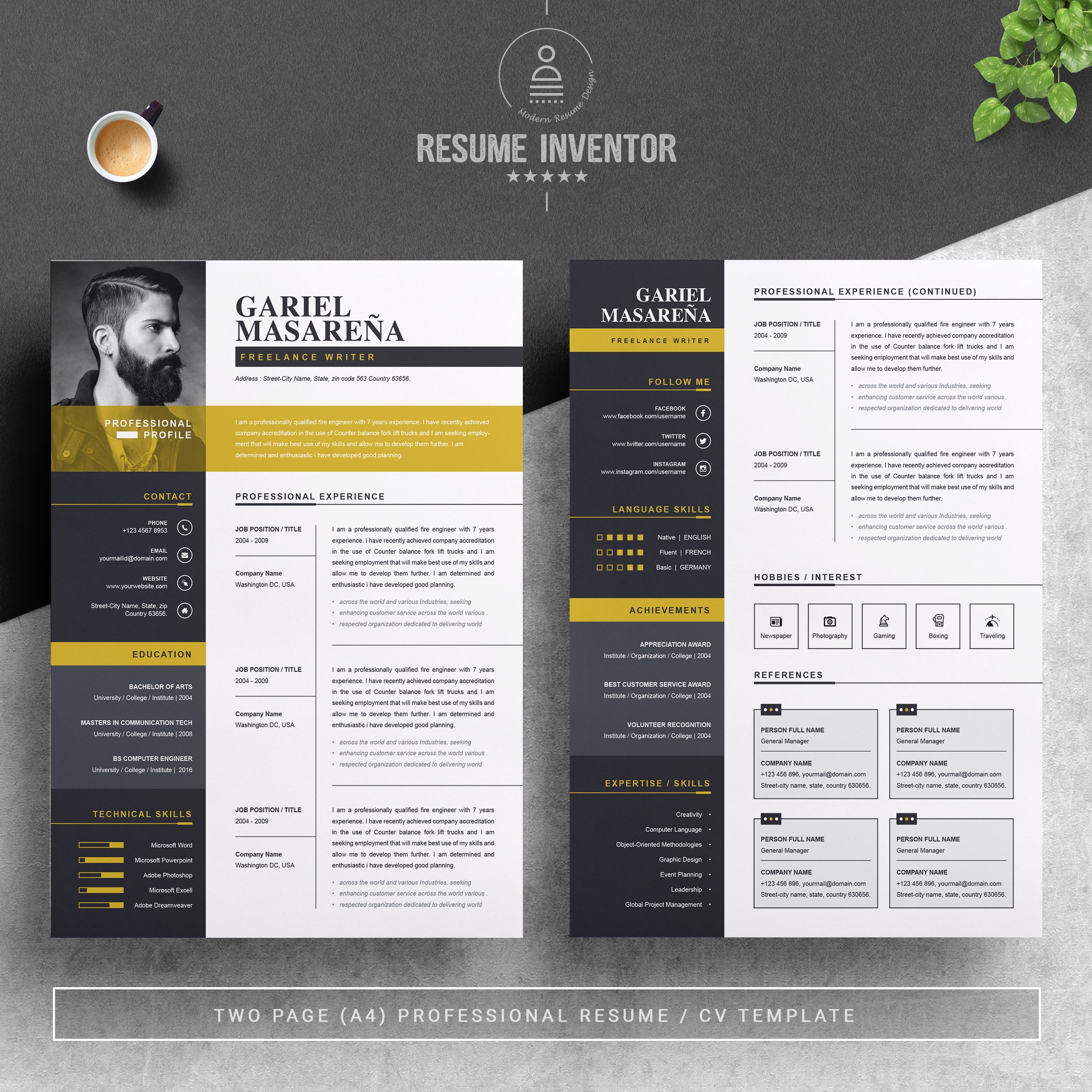 Professional Word Resume CV Template preview image.
