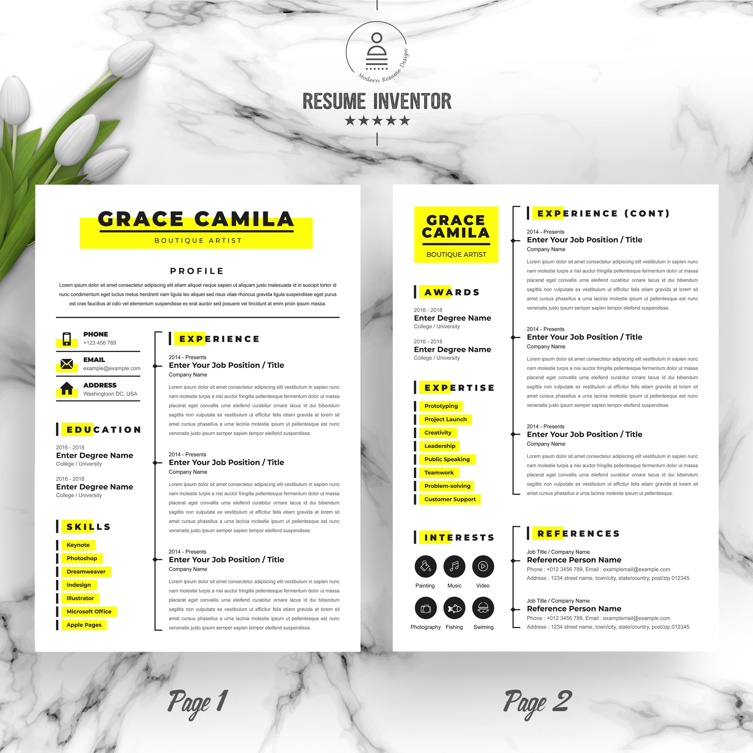 Minimal Yellow Bold Resume Template preview image.