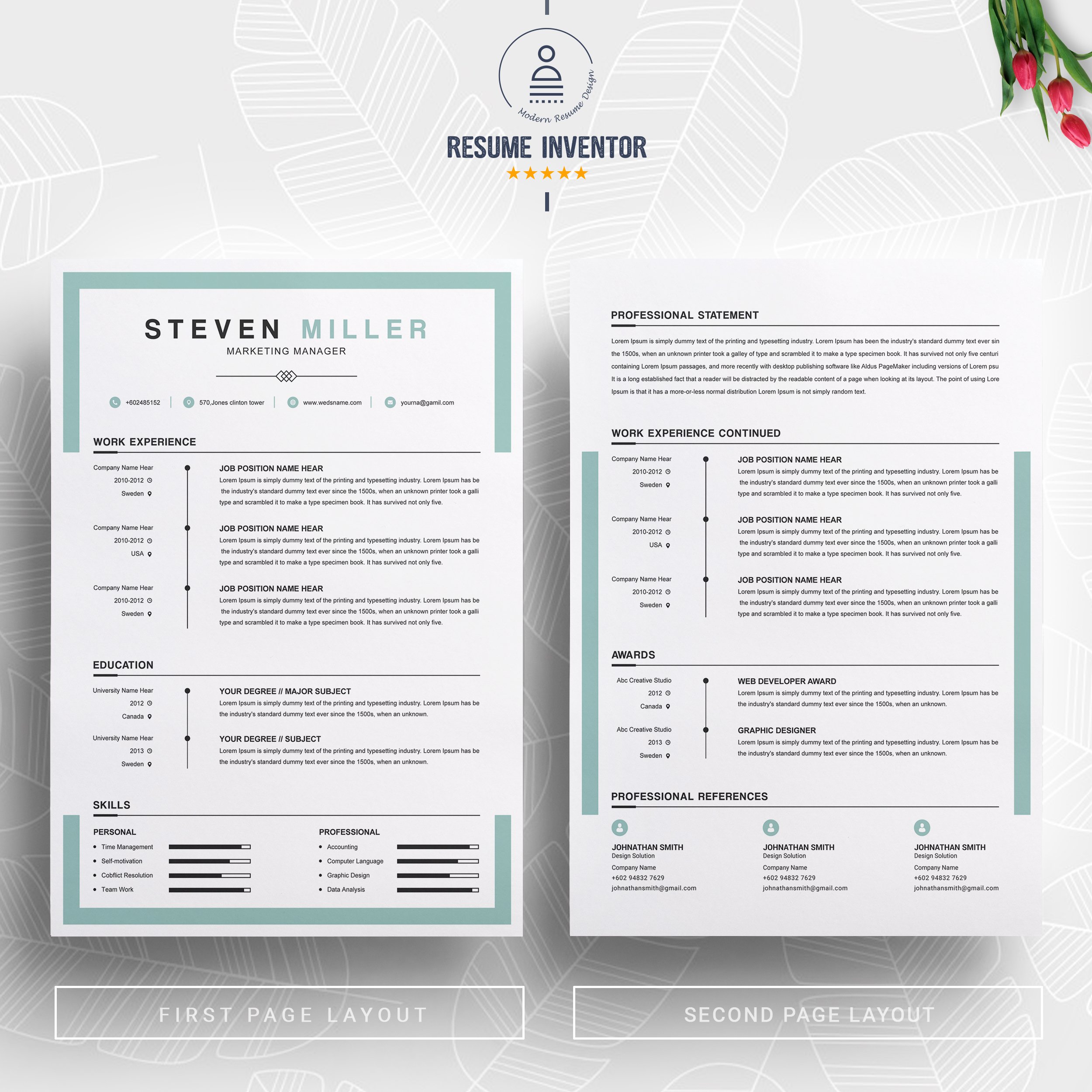 Resume / CV Template preview image.