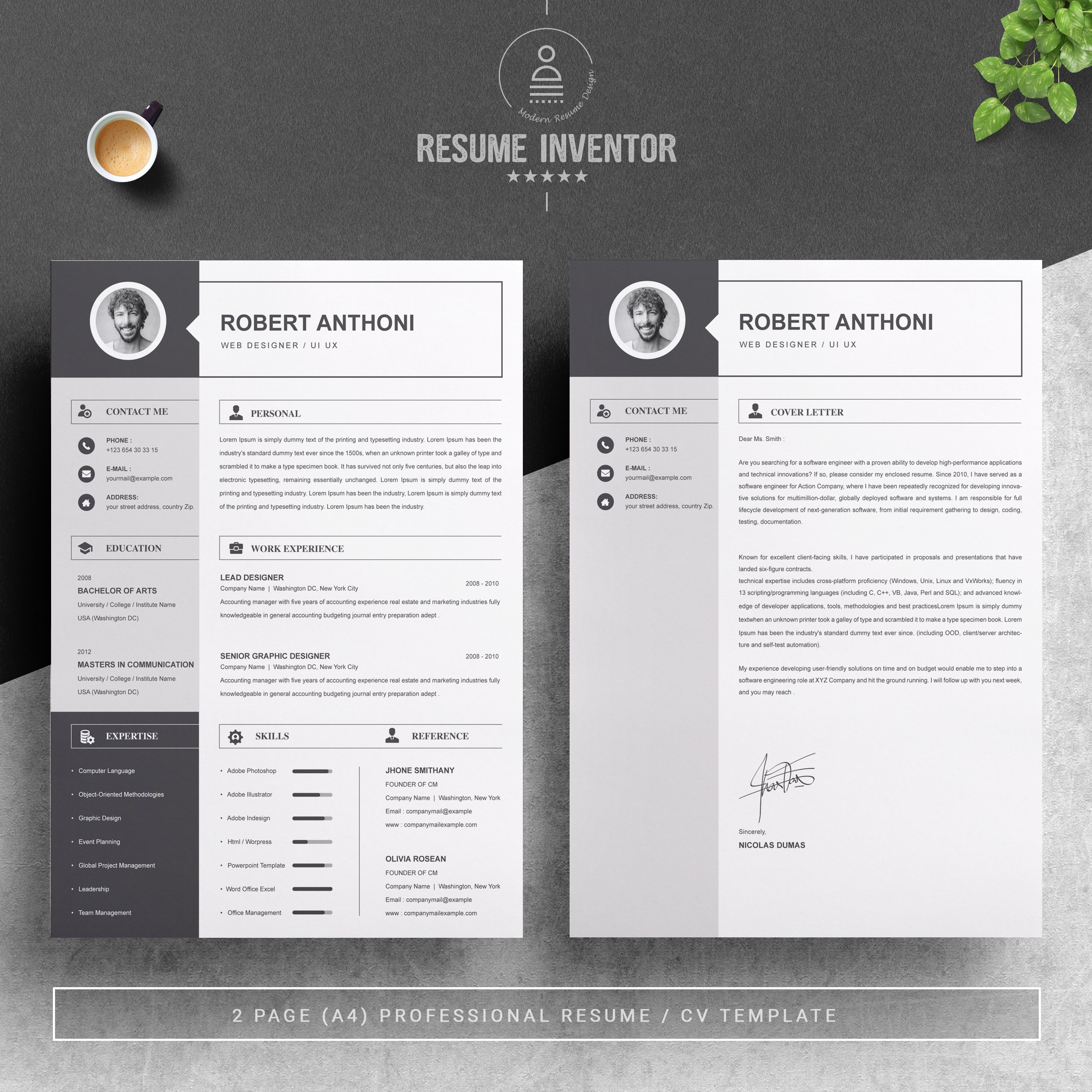 2 Pages Resume Template / CV Design preview image.