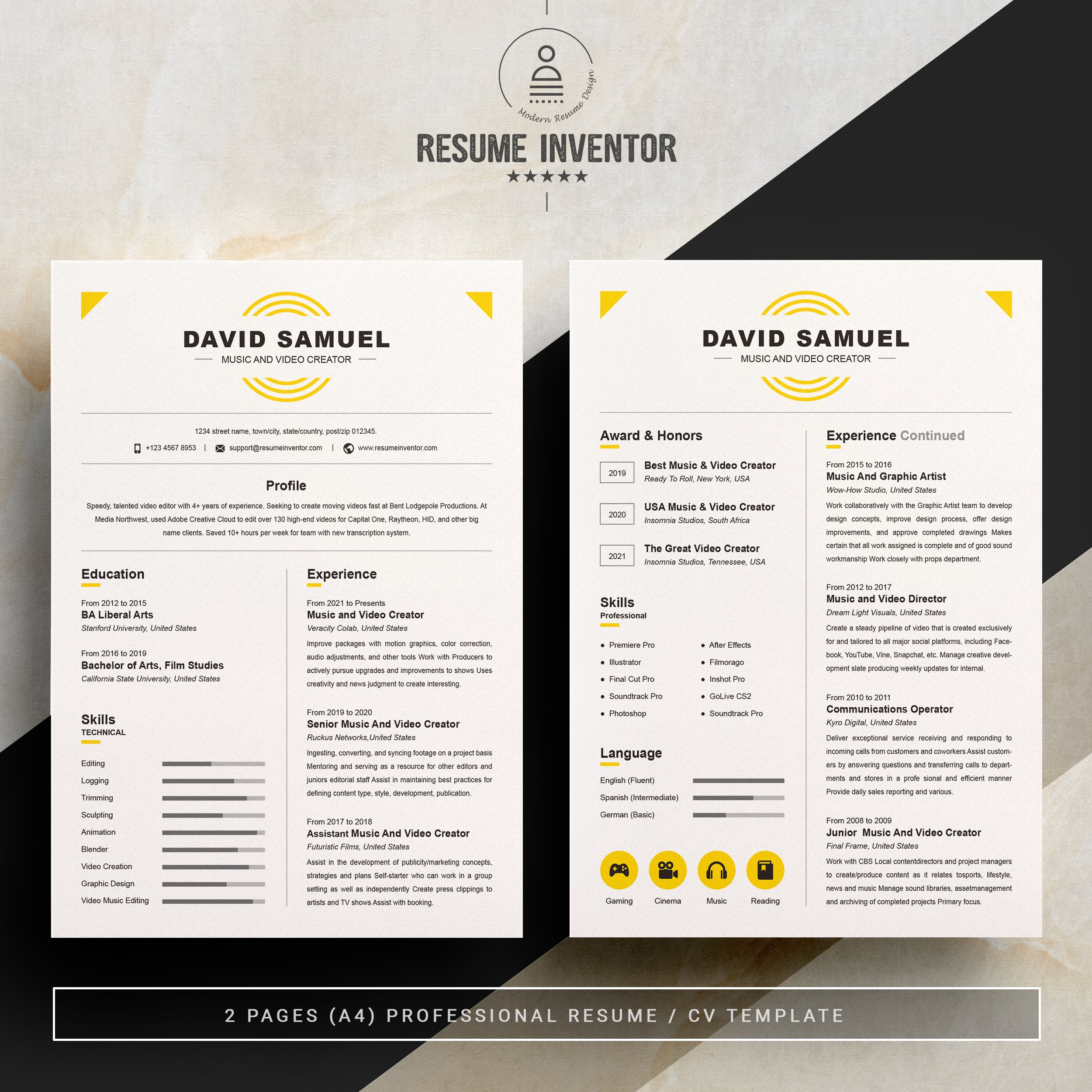 Music-Video Creator Resume Template preview image.