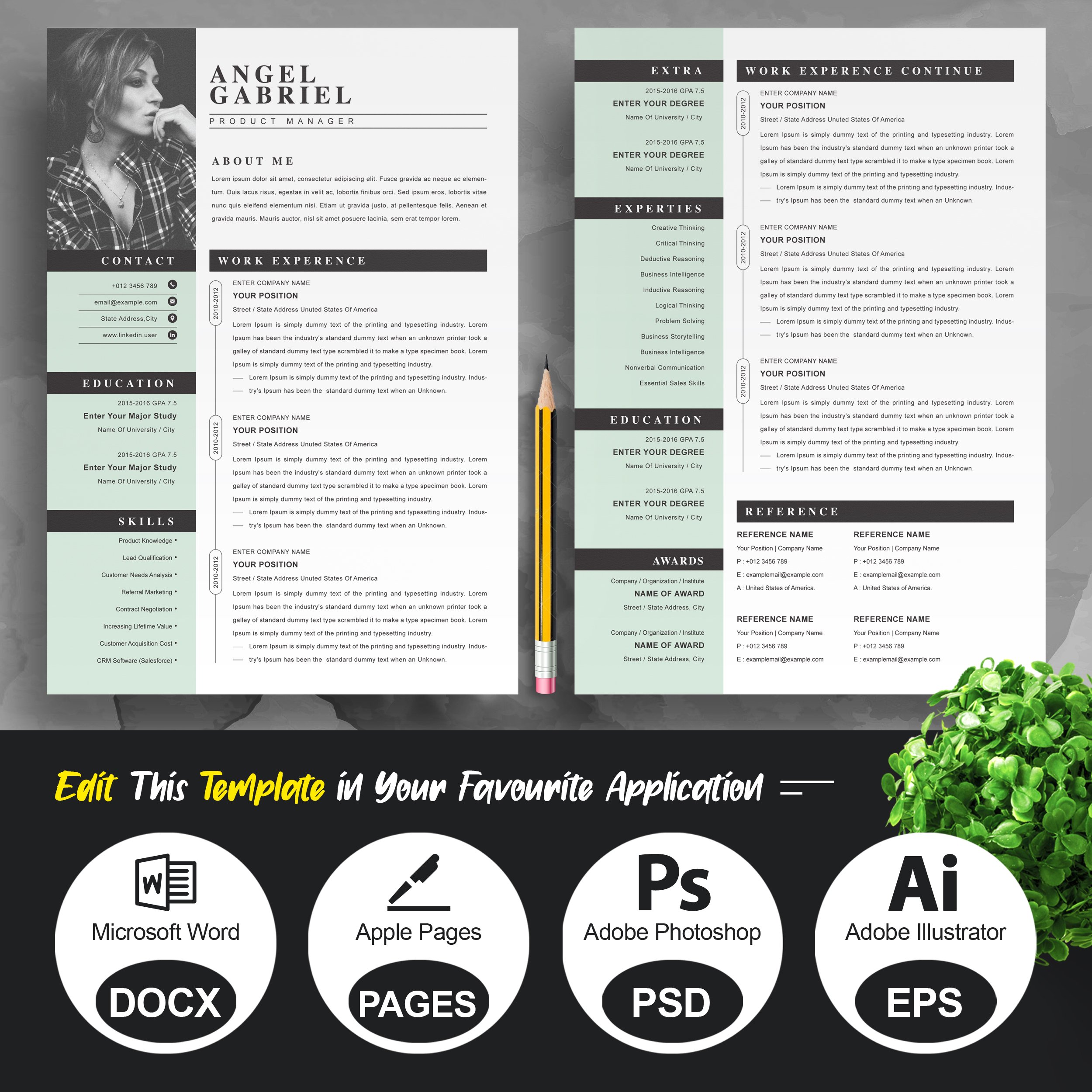 Product Manager Resume Template preview image.
