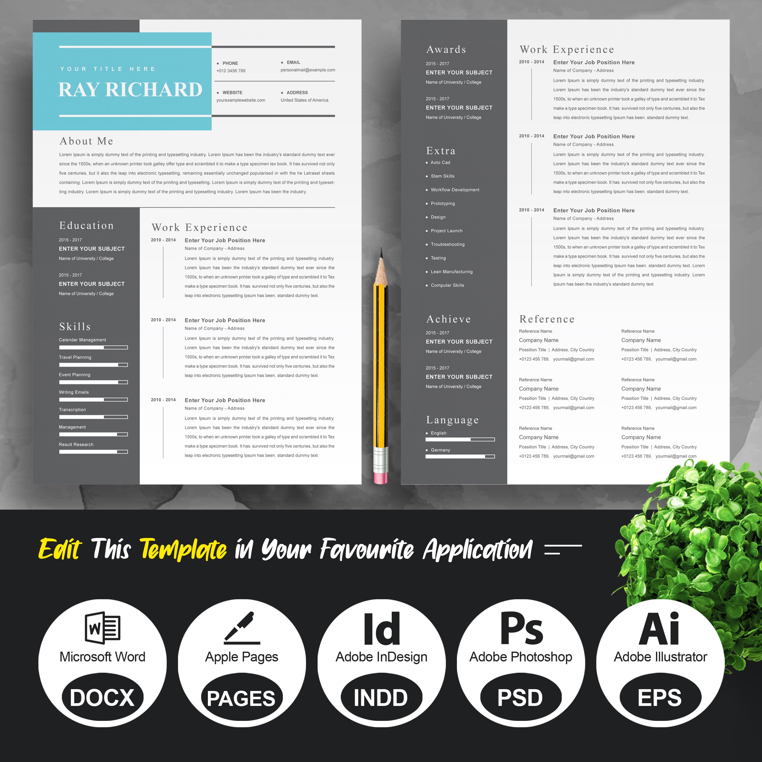 Modern Resume Template for Word preview image.