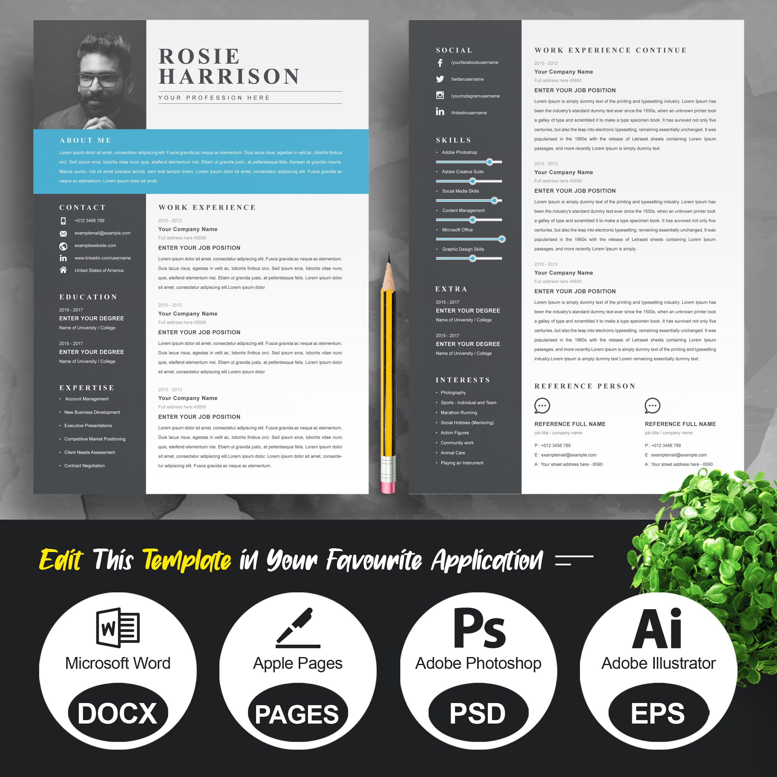 Creative Resume Template For Ms Word preview image.
