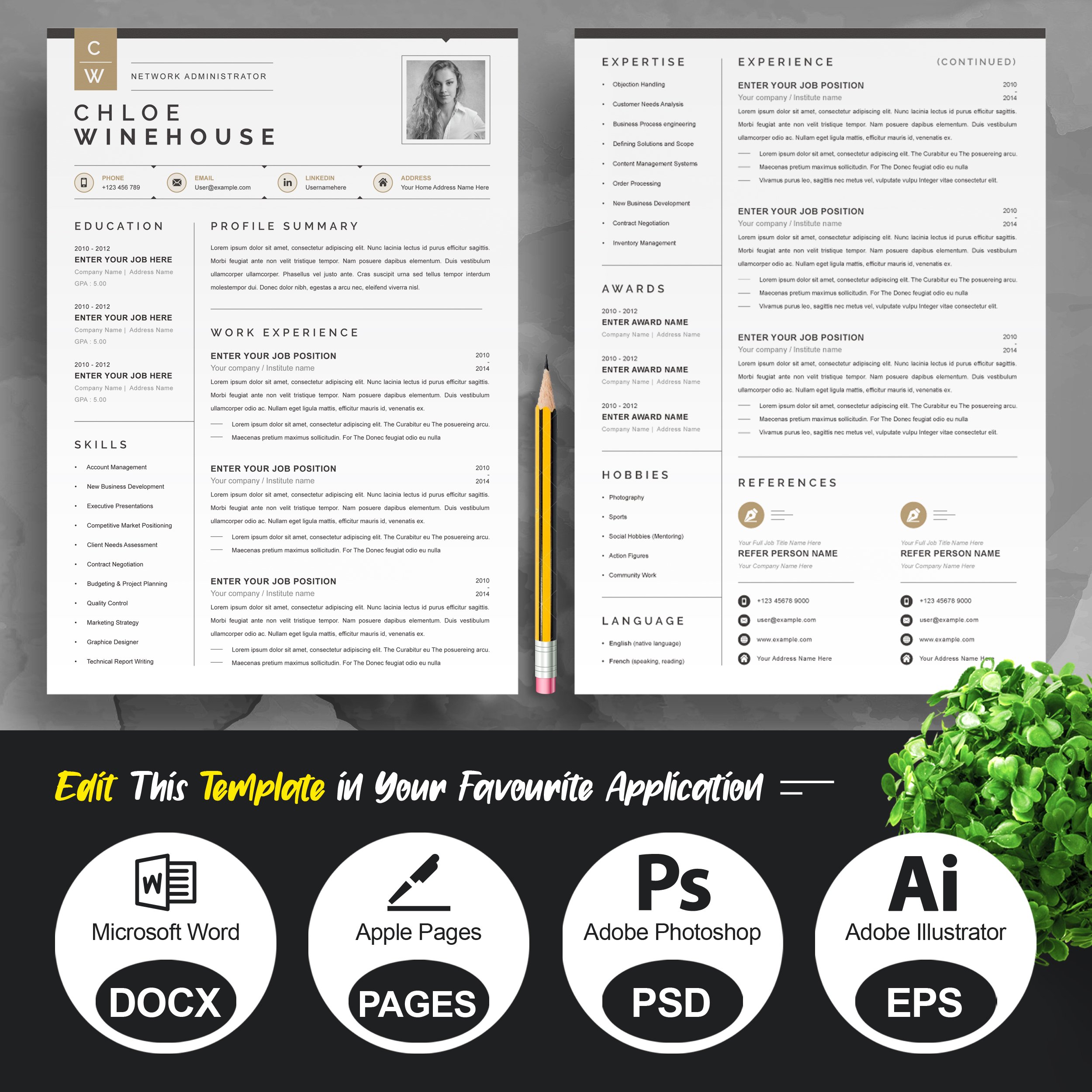Modern Resume Template Word preview image.