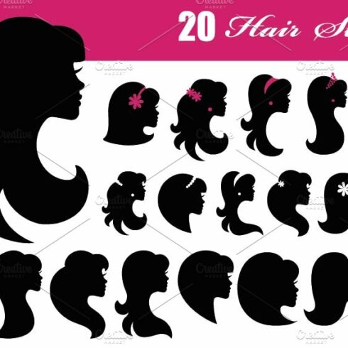 Girl face silhouette icon.Hair style cover image.