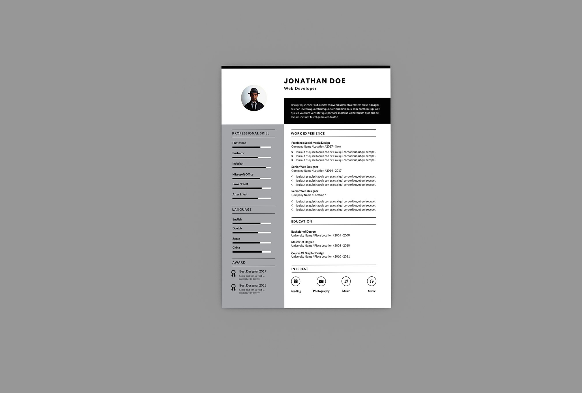 Jonathan Developer Resume Designer preview image.