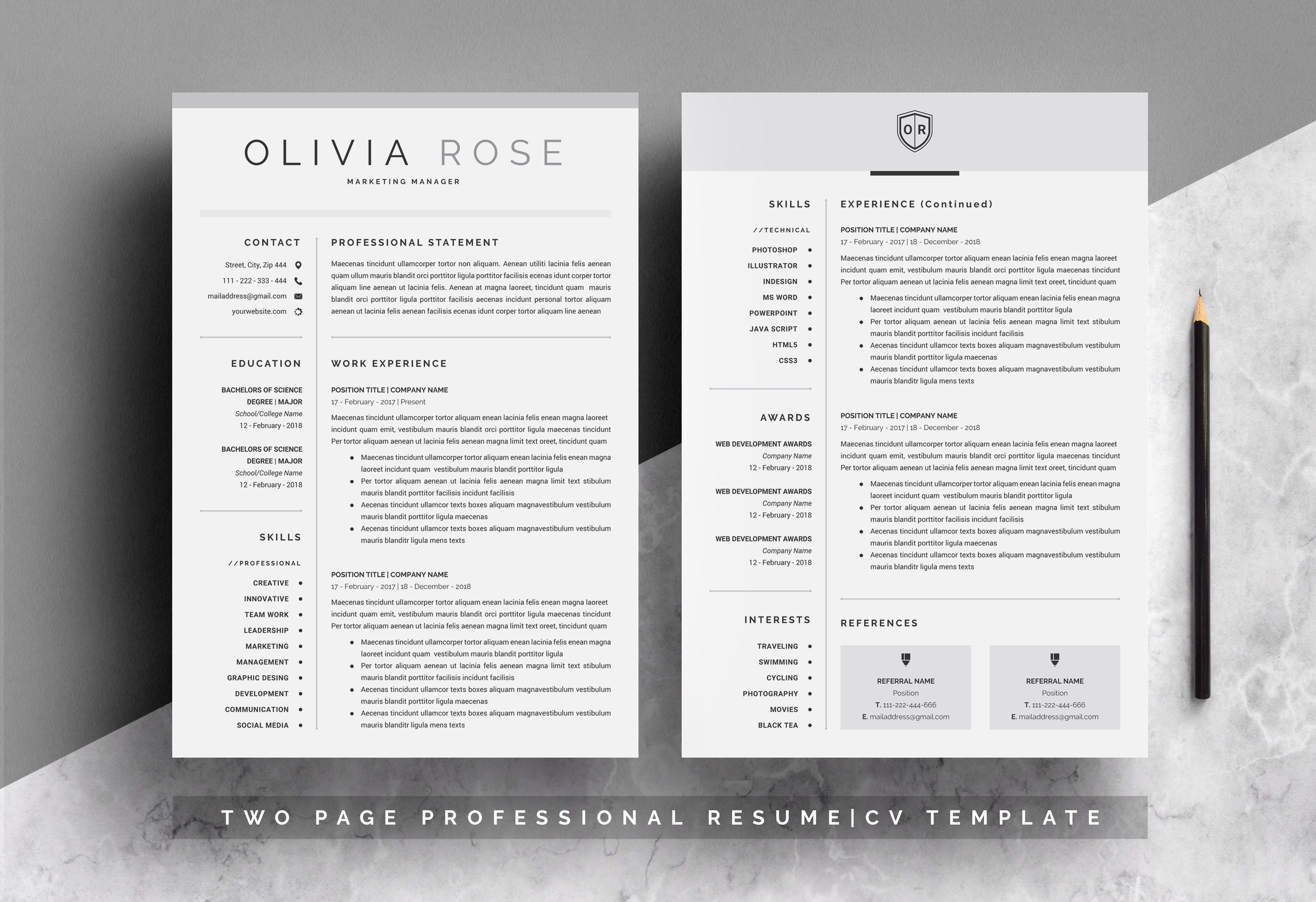 4 Pages Word Resume Template preview image.