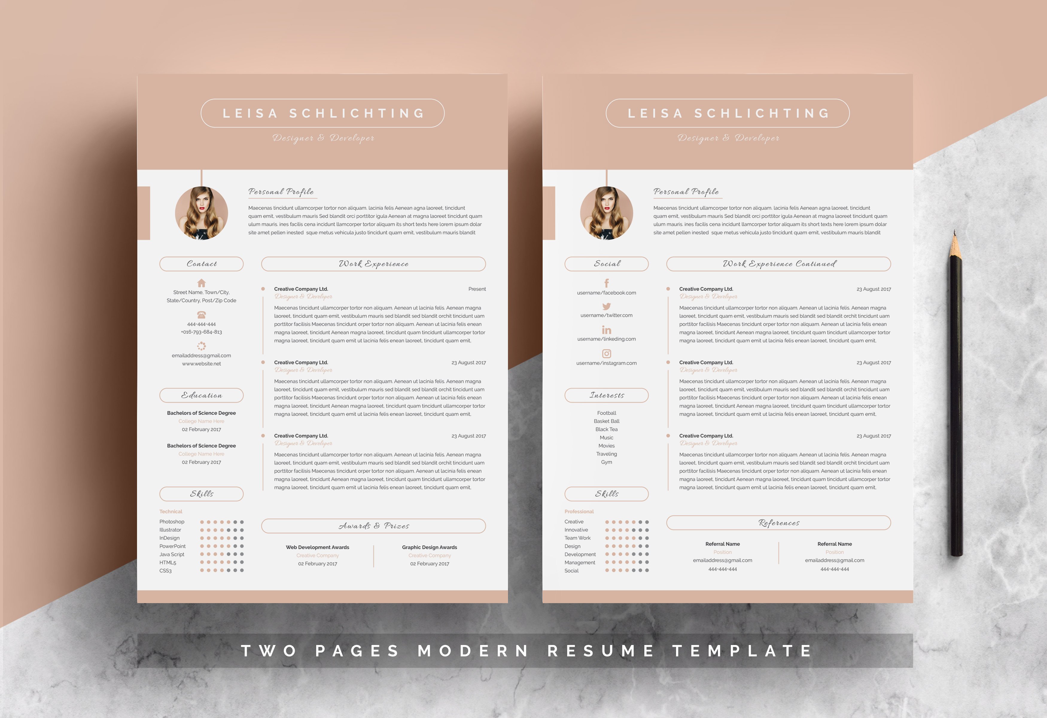 Modern Resume/CV 3-Pages preview image.