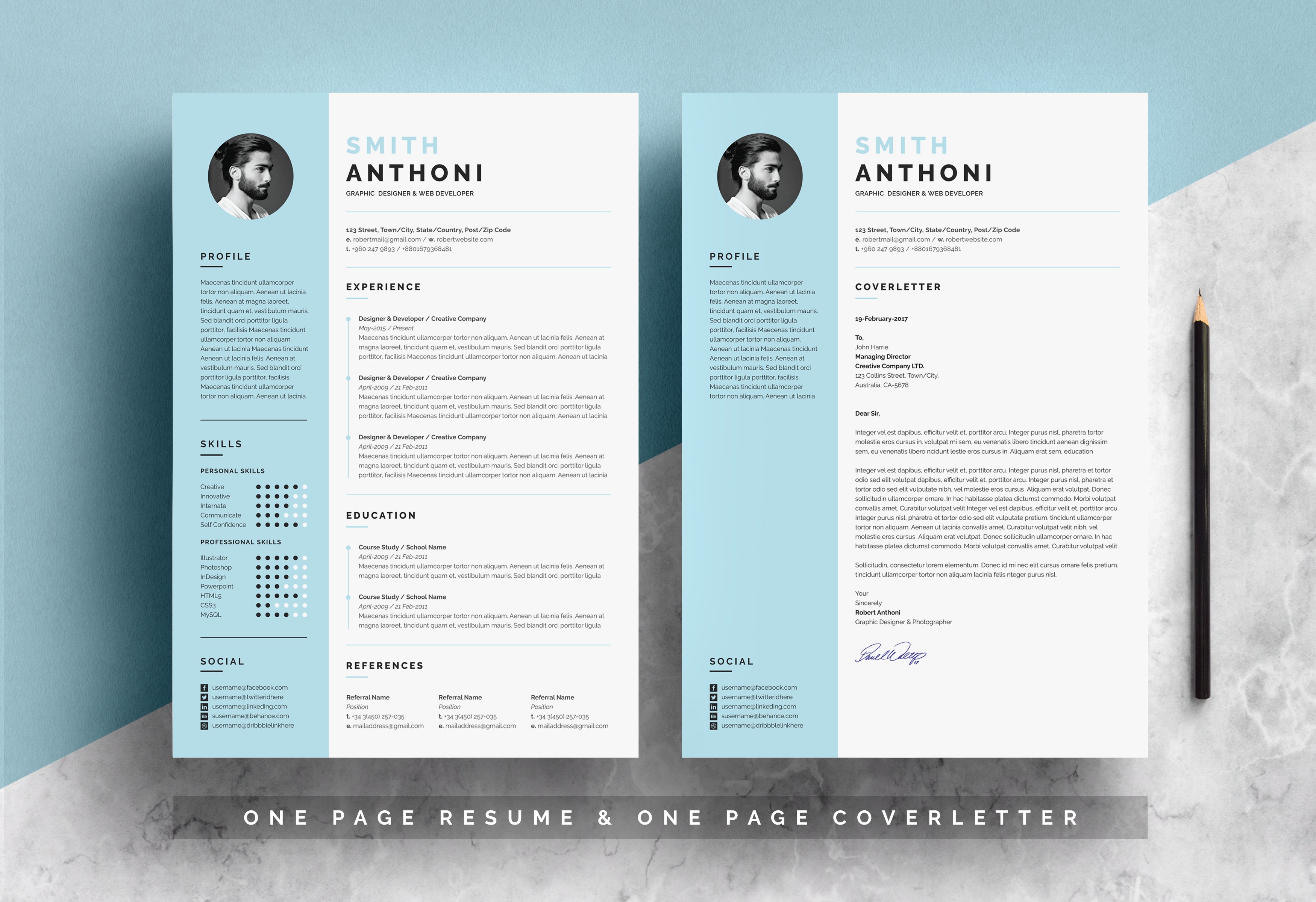 Clean Resume 2 Pages preview image.
