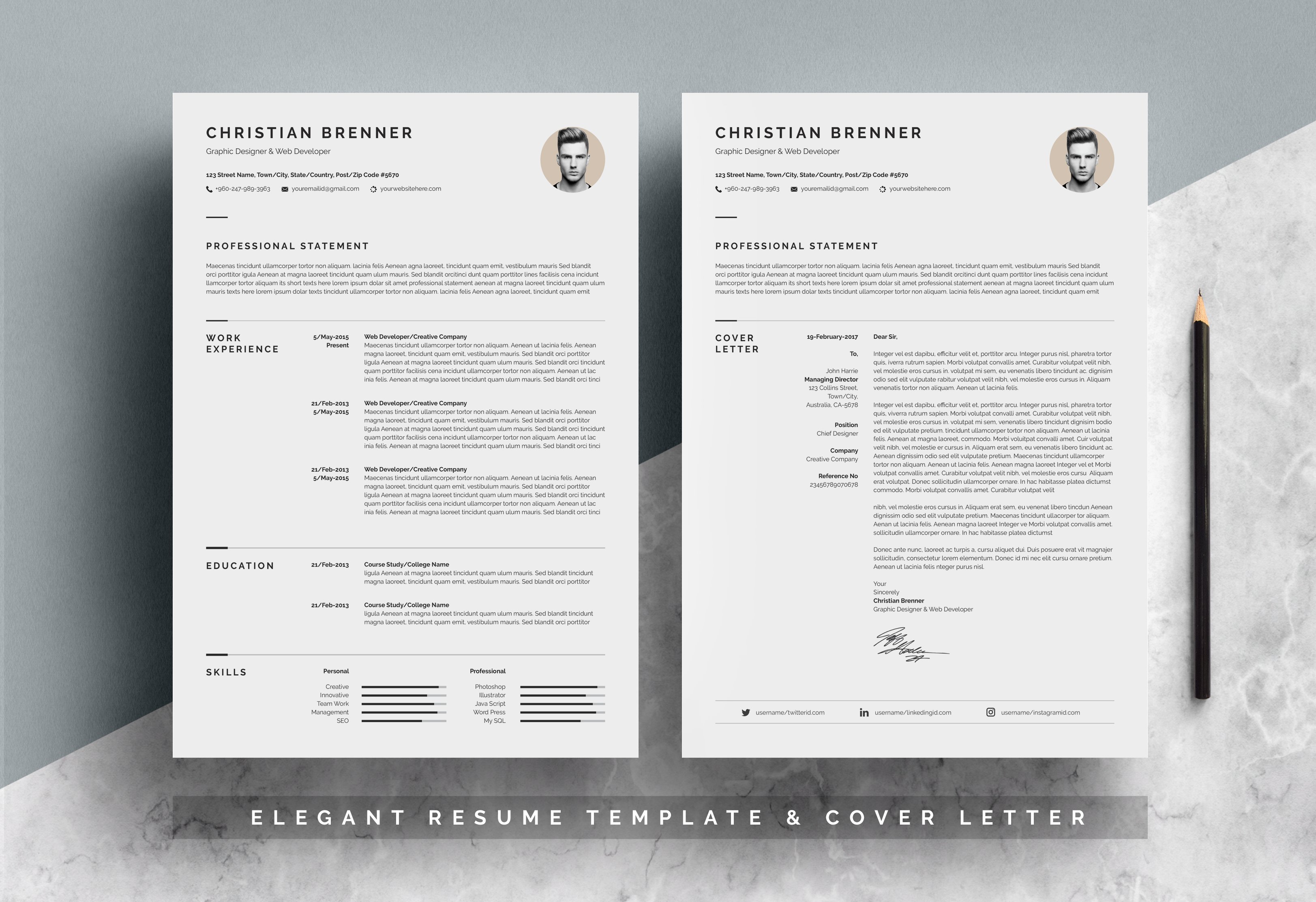 Elegant Resume Template preview image.