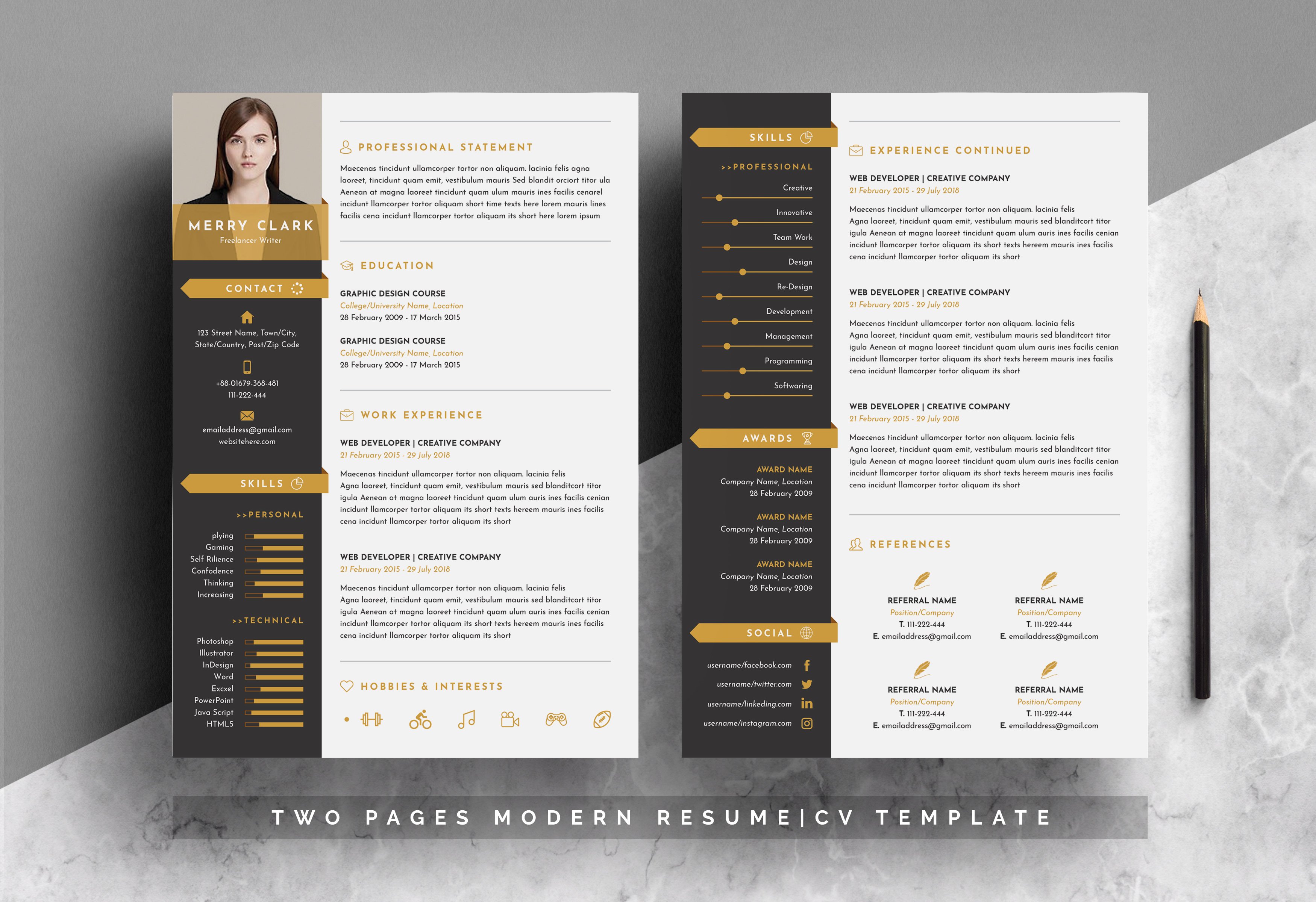 Modern Resume Template 3 Pages preview image.