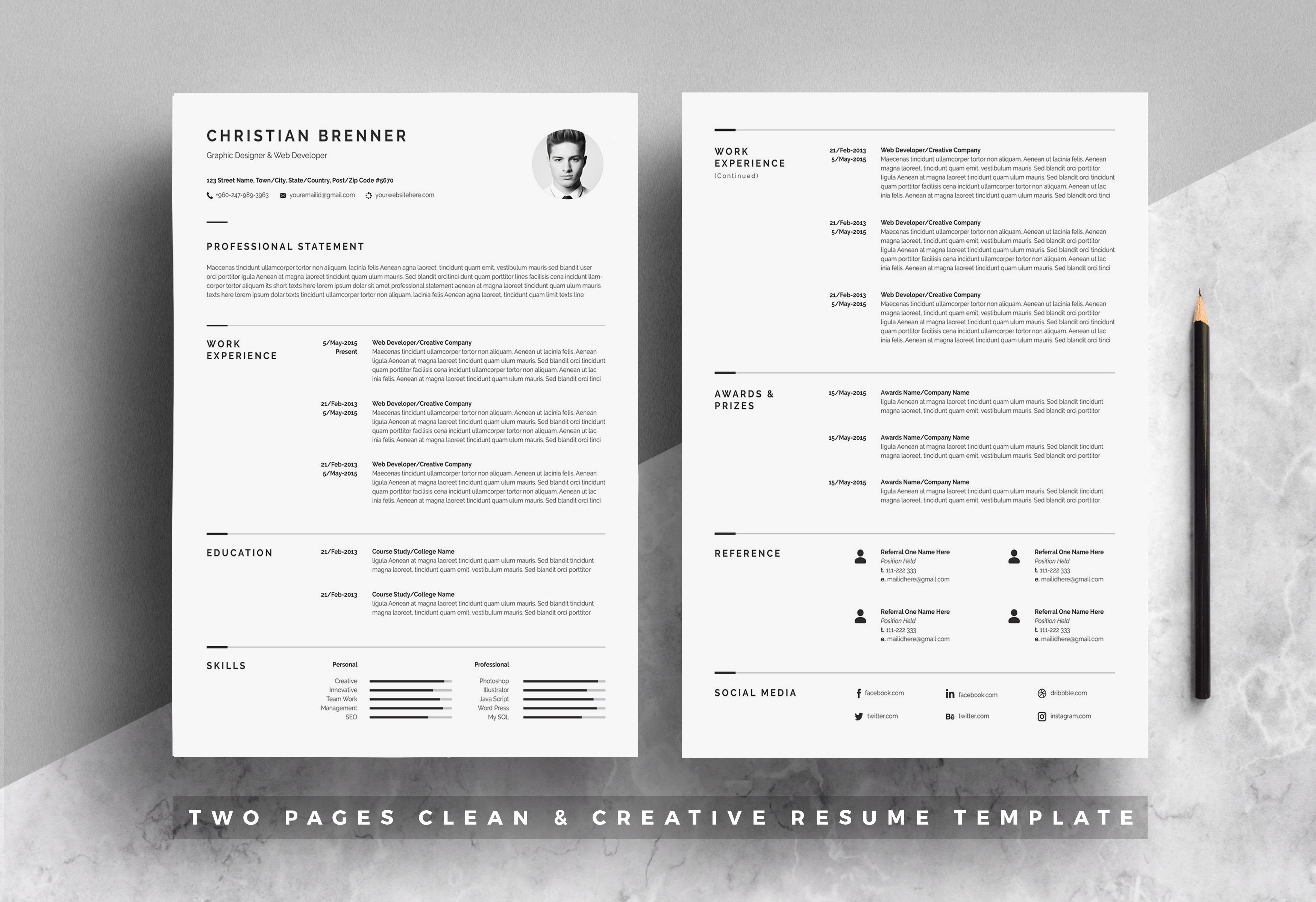 Minimal Resume Template 4 Pages preview image.