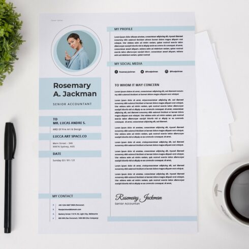 Soft Blue Accountant CV Resume cover image.