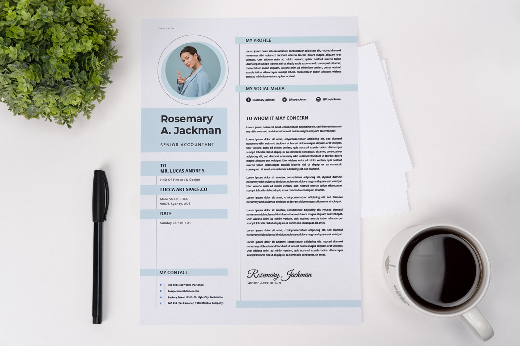 Soft Blue Accountant CV Resume cover image.