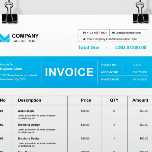Invoice Layout with Blue Accents cover image.
