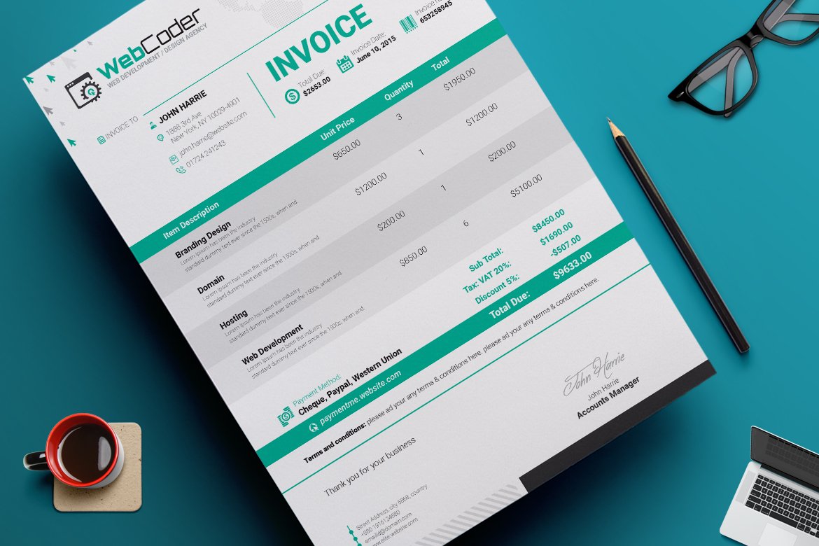 Simple Clean Invoice Template preview image.