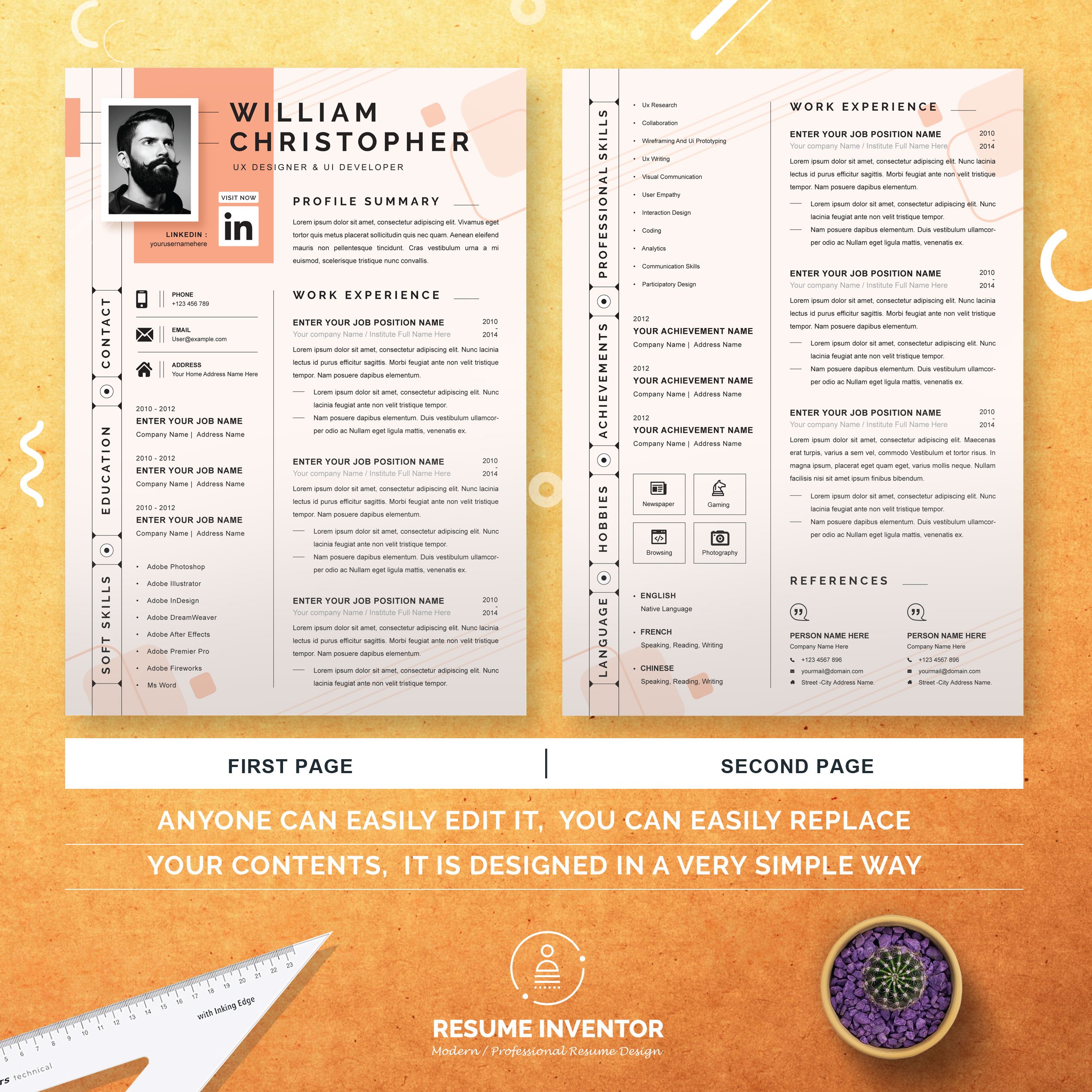 CV Template, Professional Resume preview image.